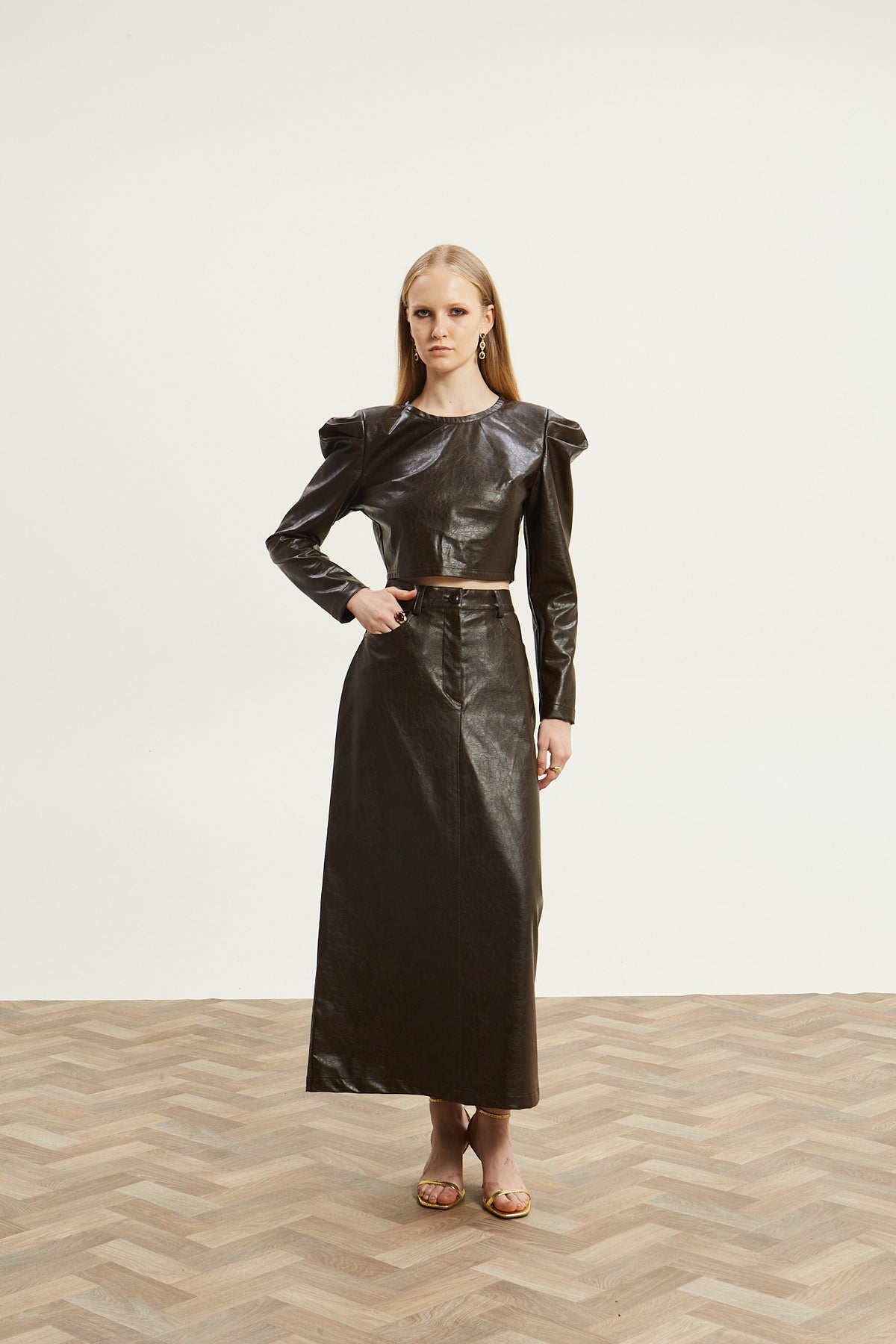 Livia eco leather puff sleeve top