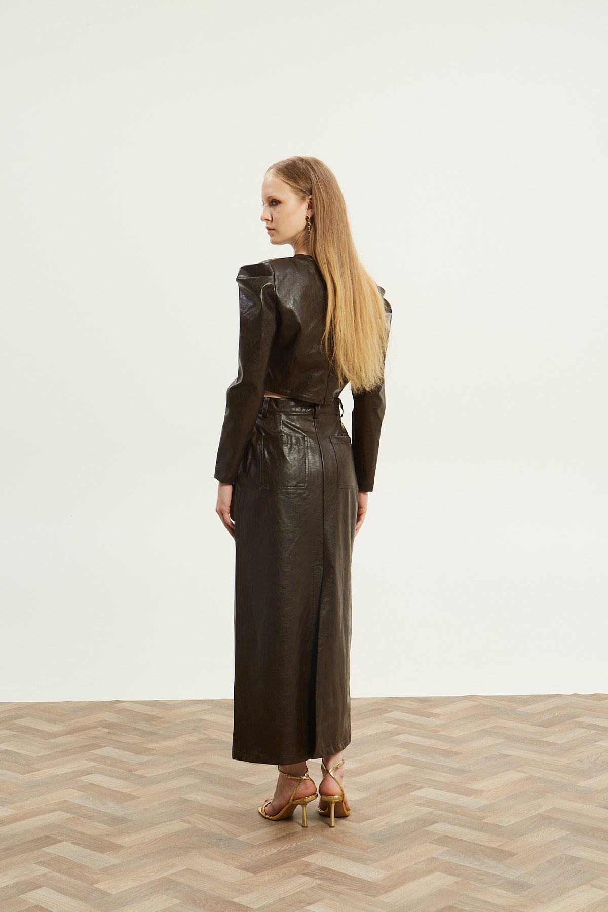 Livia eco leather puff sleeve top