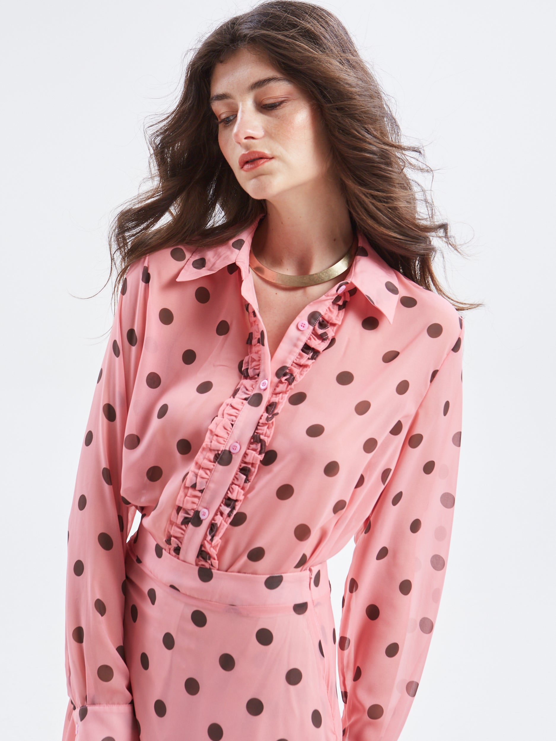 Aelia polka dot ruffle shirt