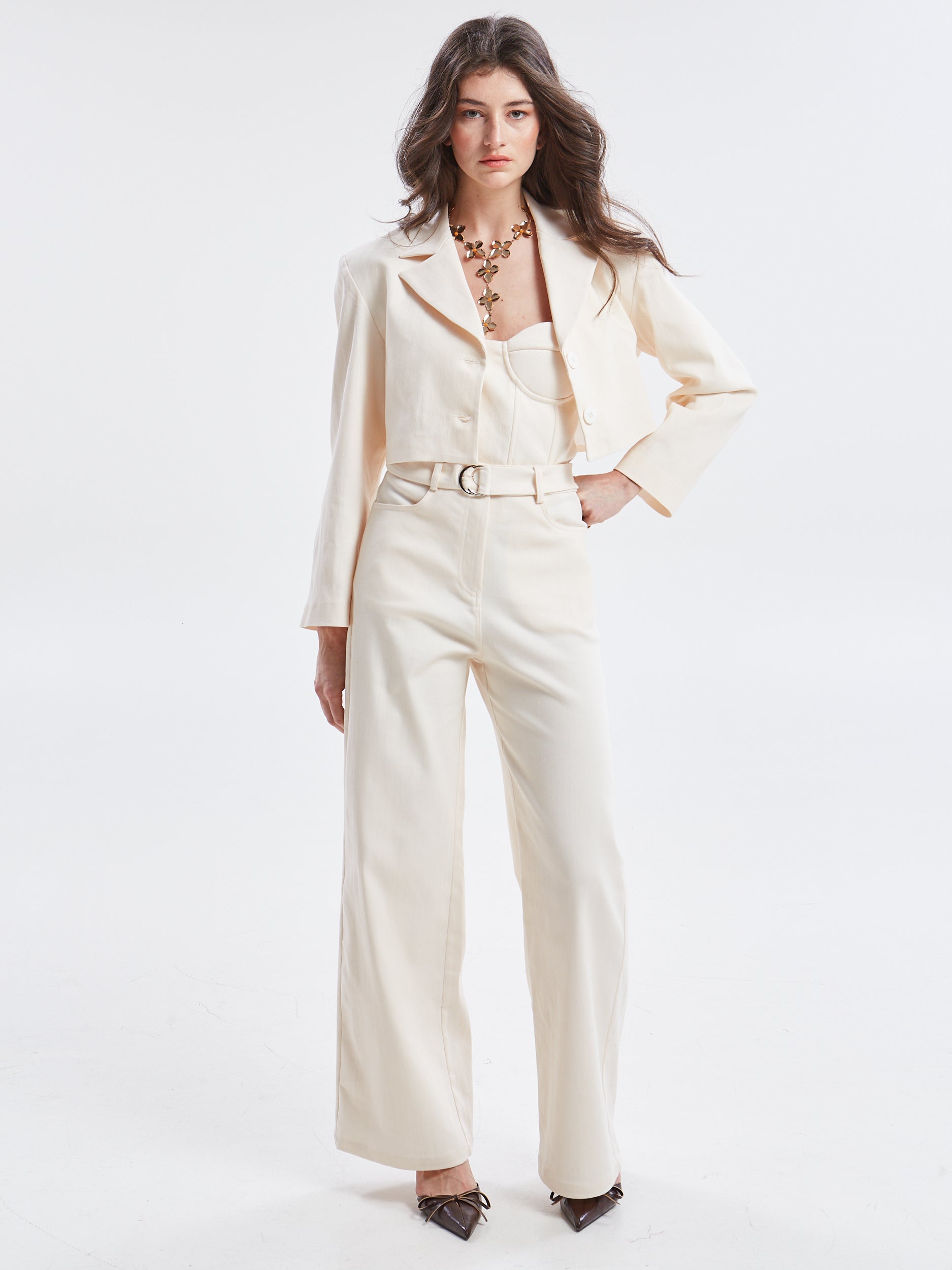 Nayra denim cropped ecru blazer