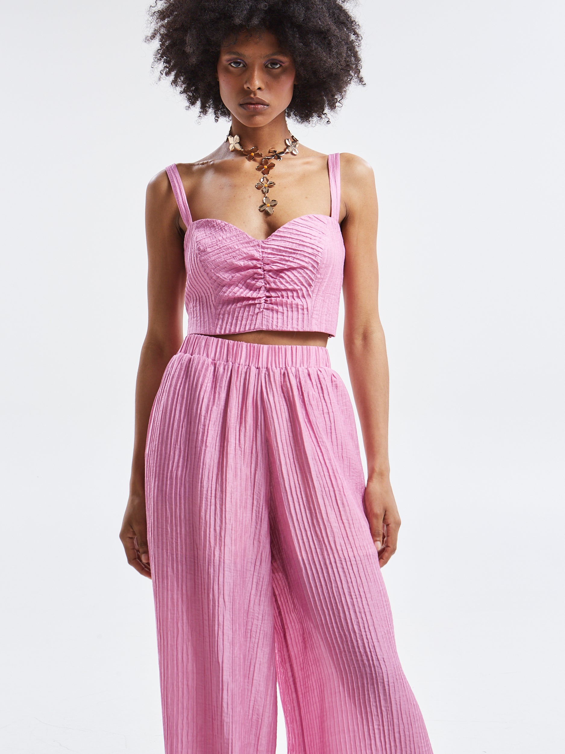 Zelia pleated pink top