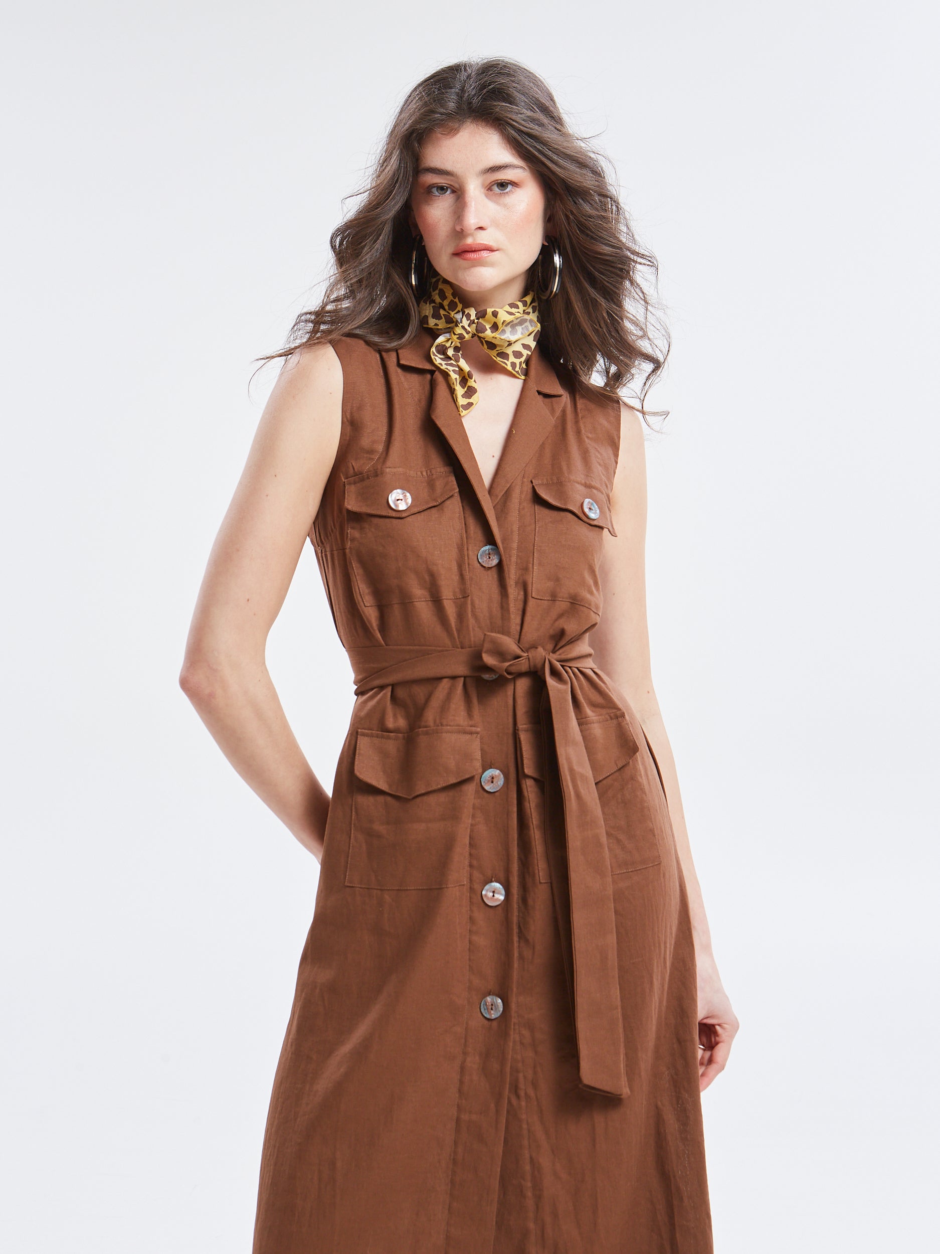 Maribel linen brown shirtdress