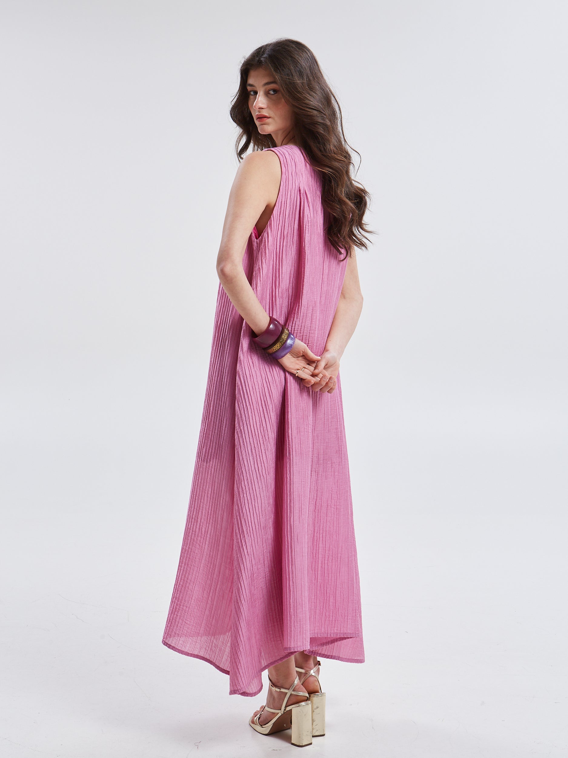 Zelia pleated pink dress