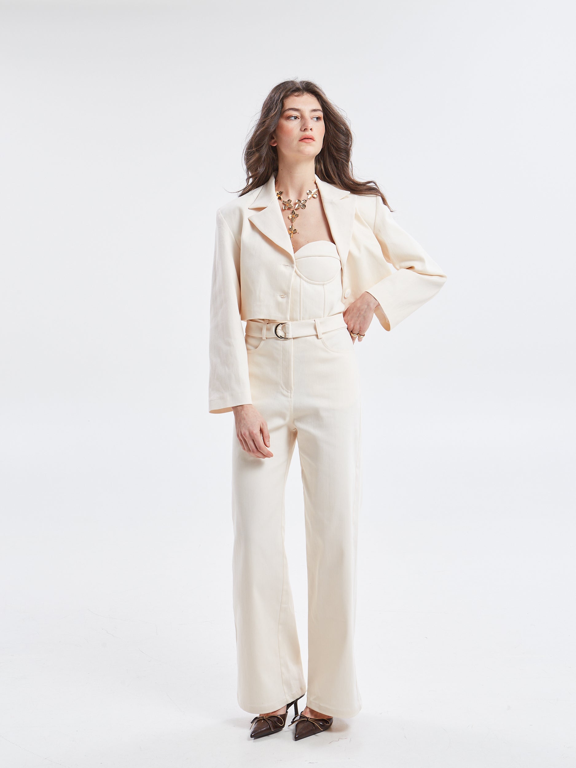Nayra denim cropped ecru blazer