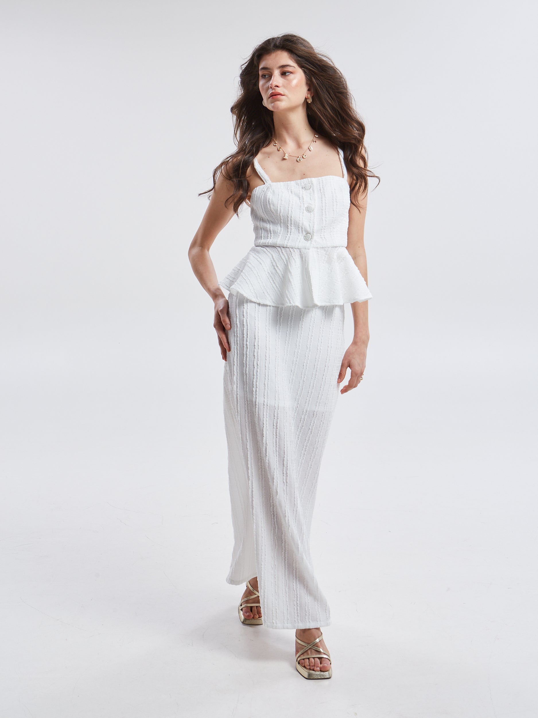 Lucina lace button white top