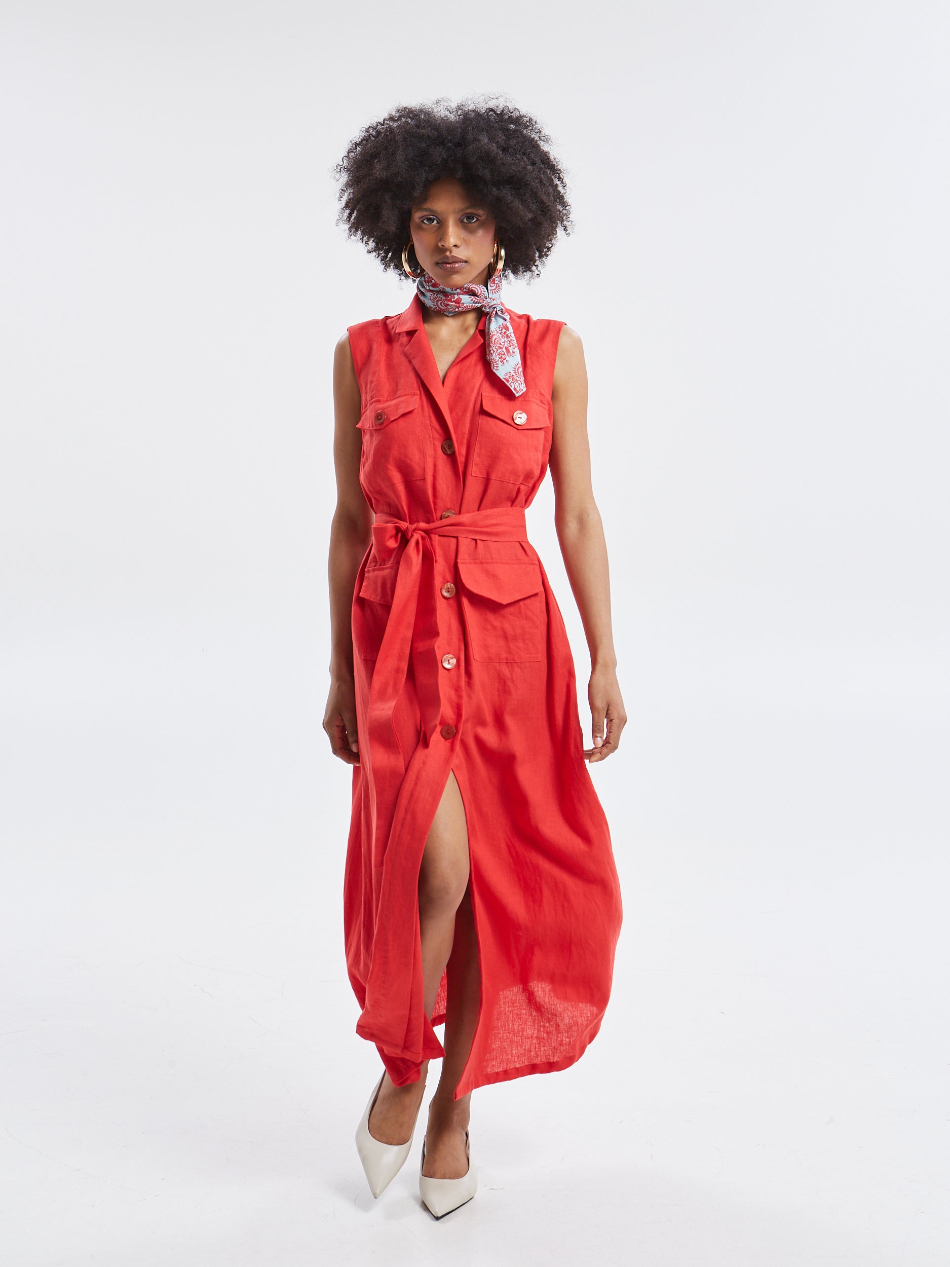 Maribel linen red shirtdress