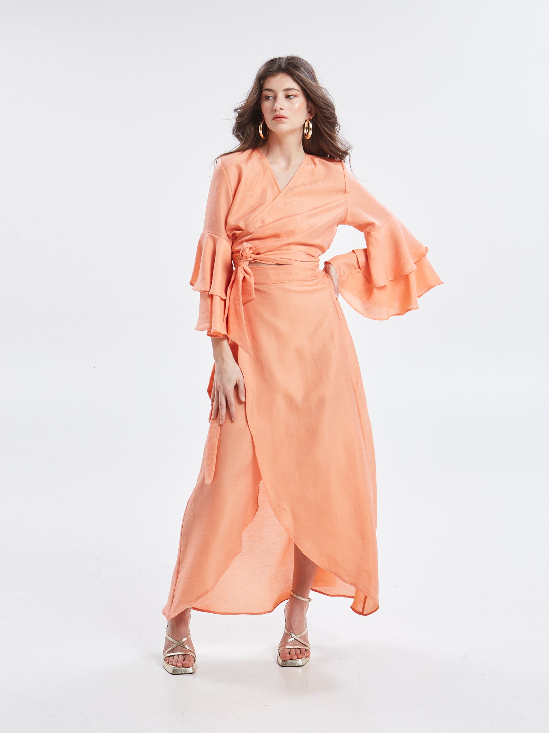 Esmee ruffle sleeve orange top
