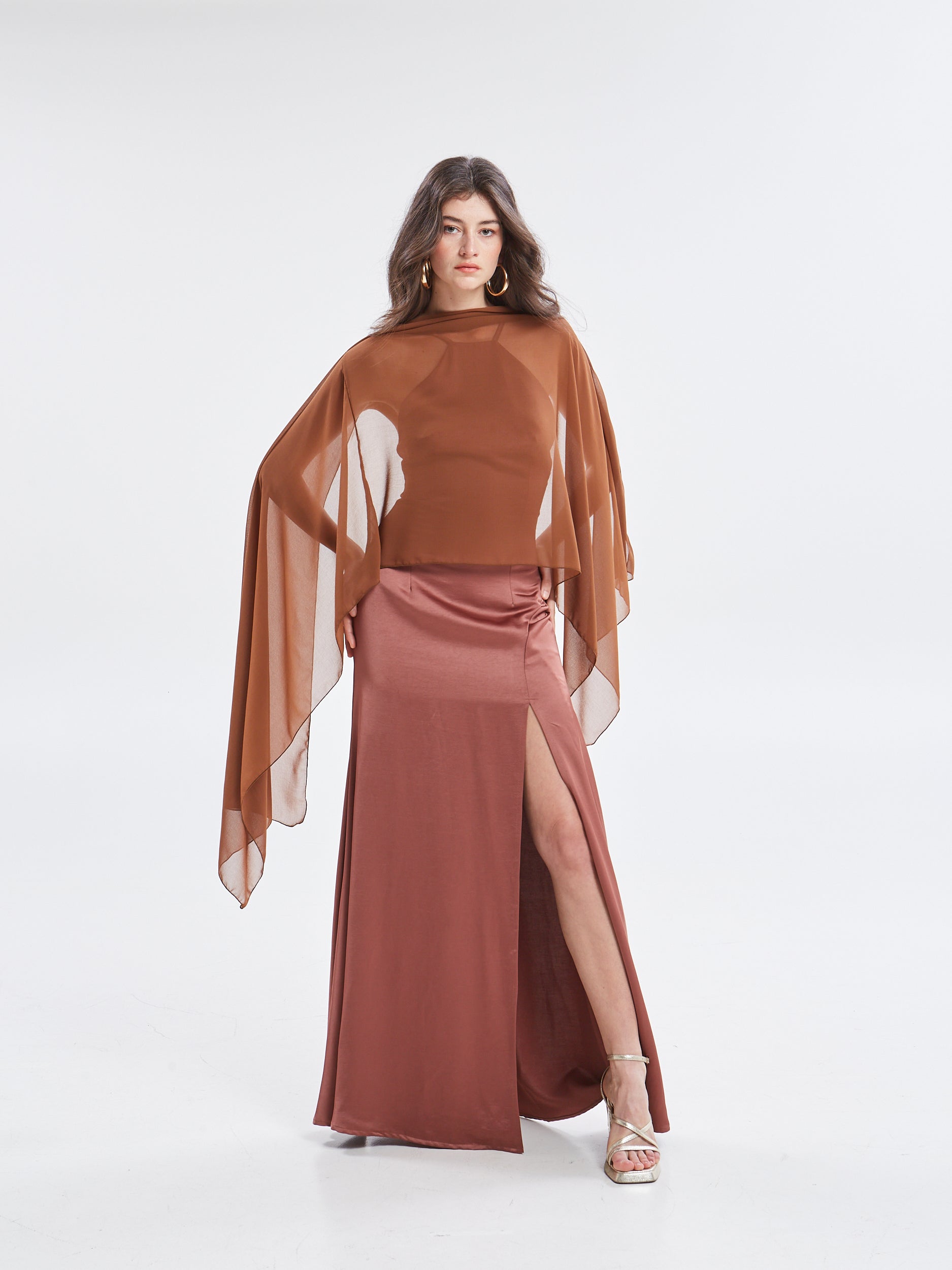 Noelia halterneck satin brown dress