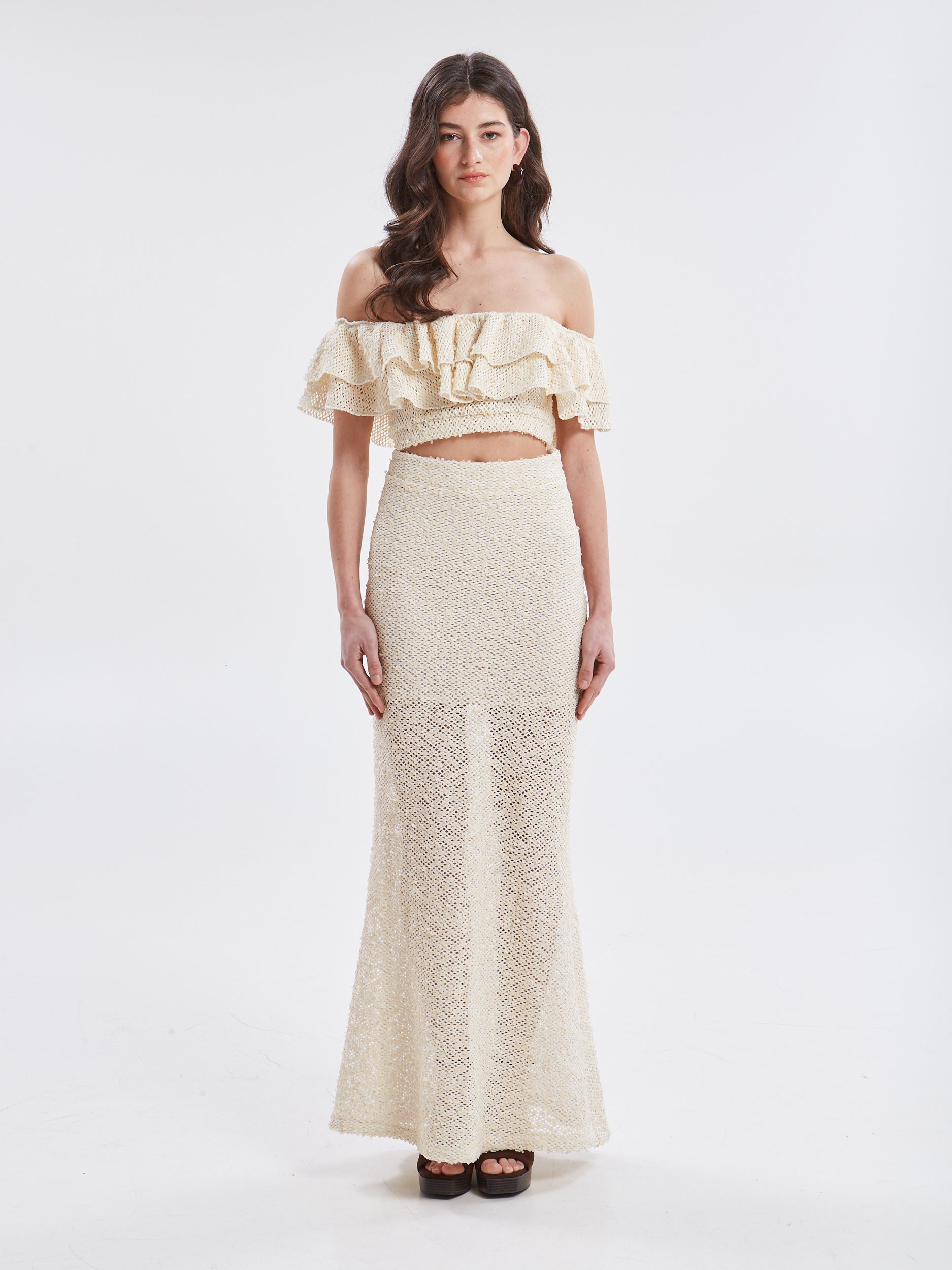 Estelle sequin ecru skirt