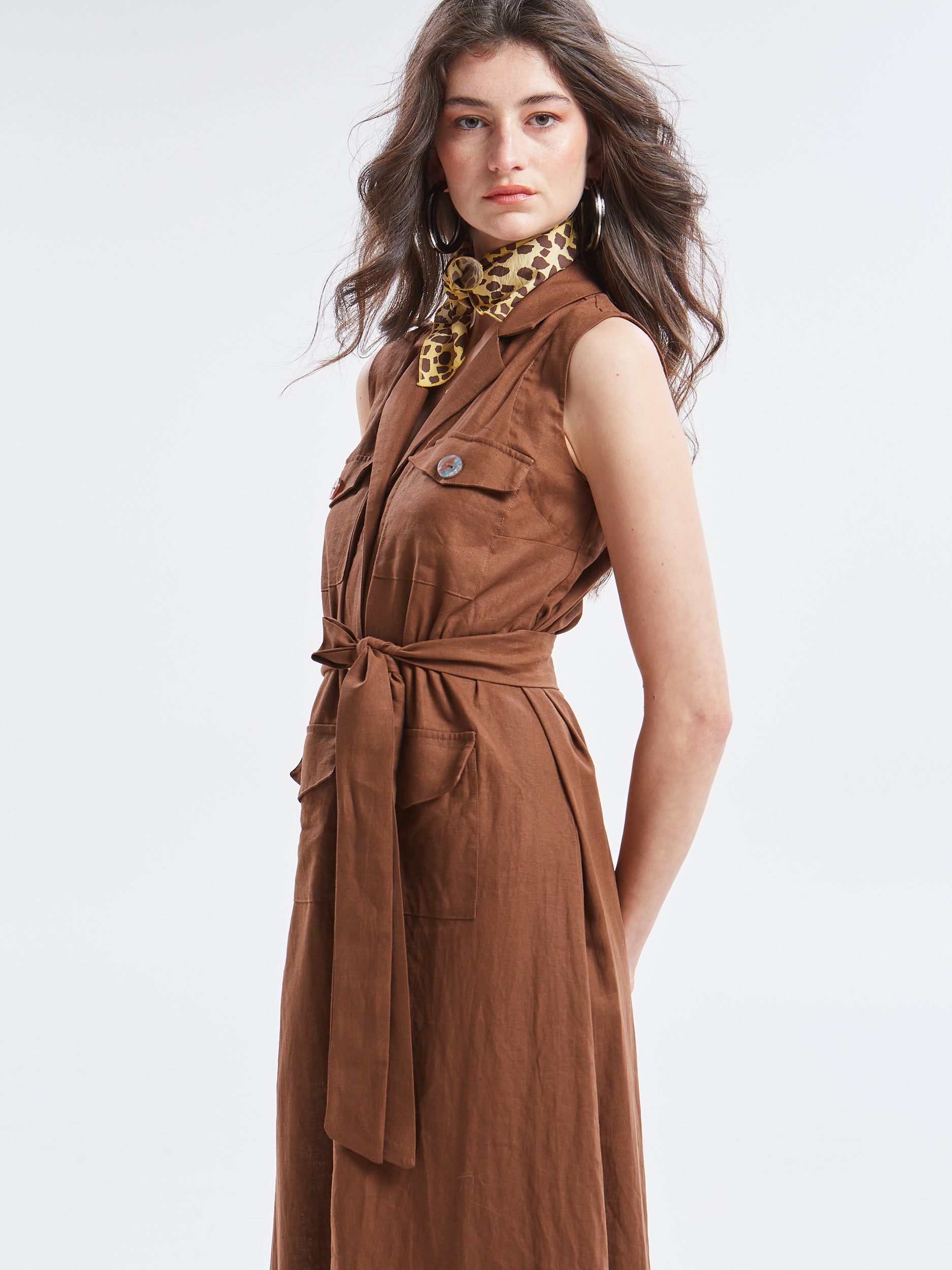 Maribel linen brown shirtdress