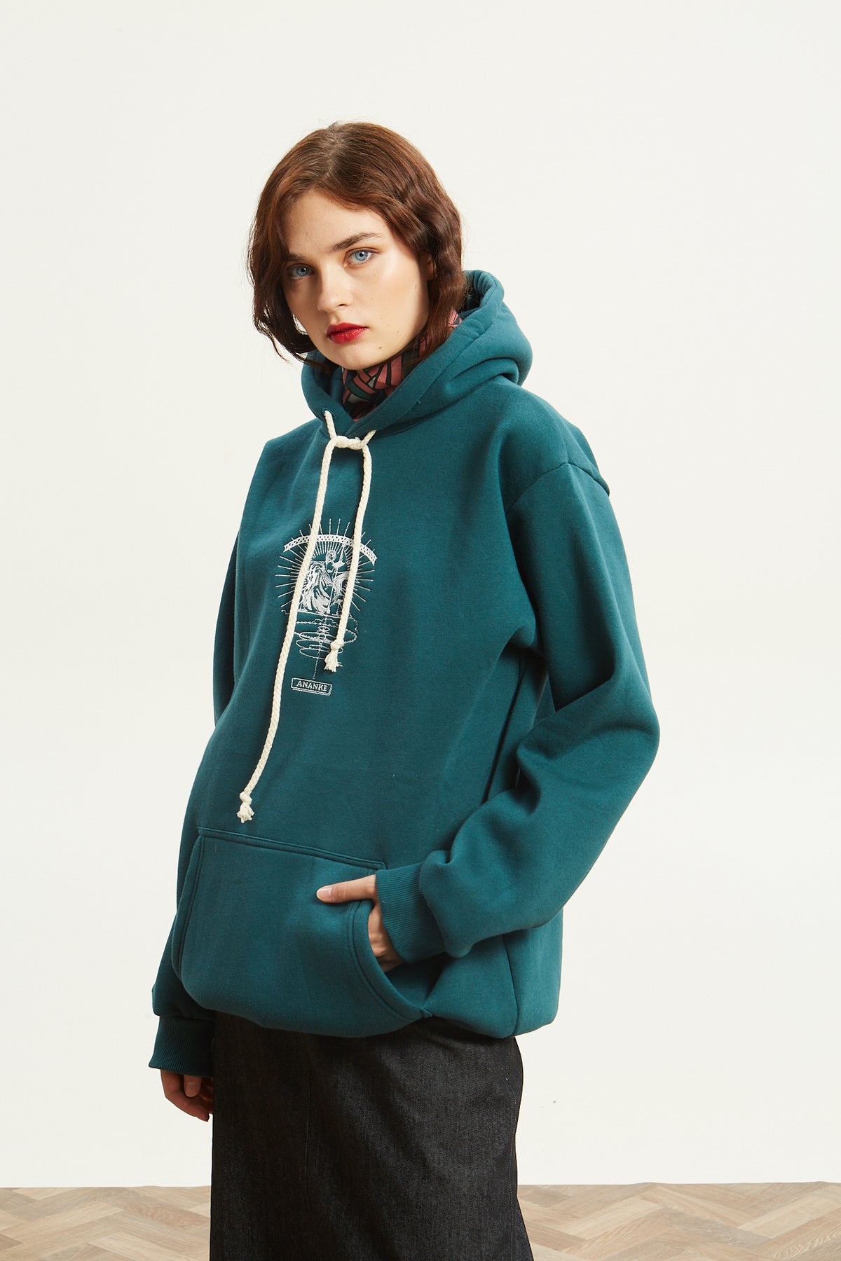 Ananke goddess emerald hoodie