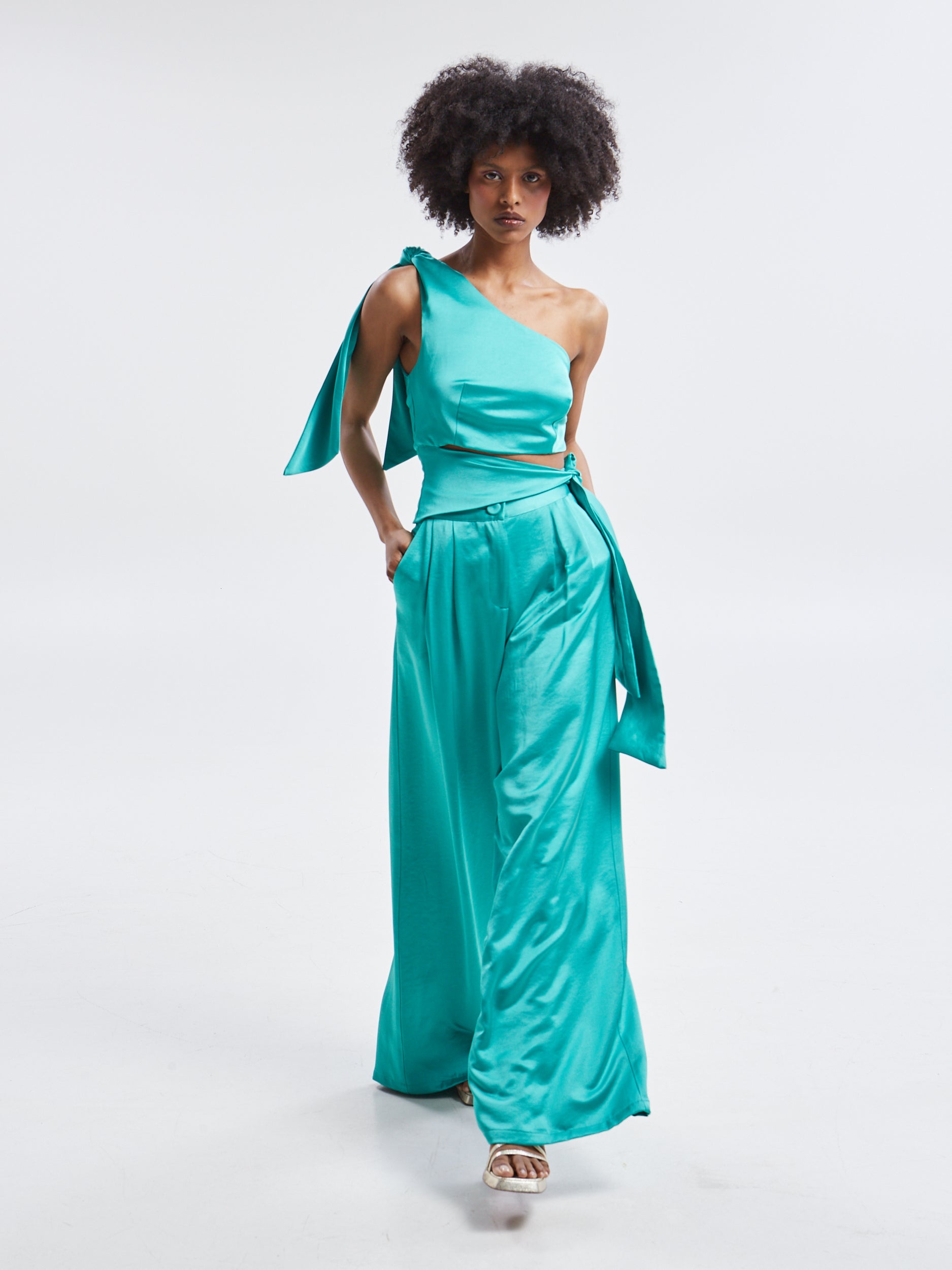 Noelia satin green pants