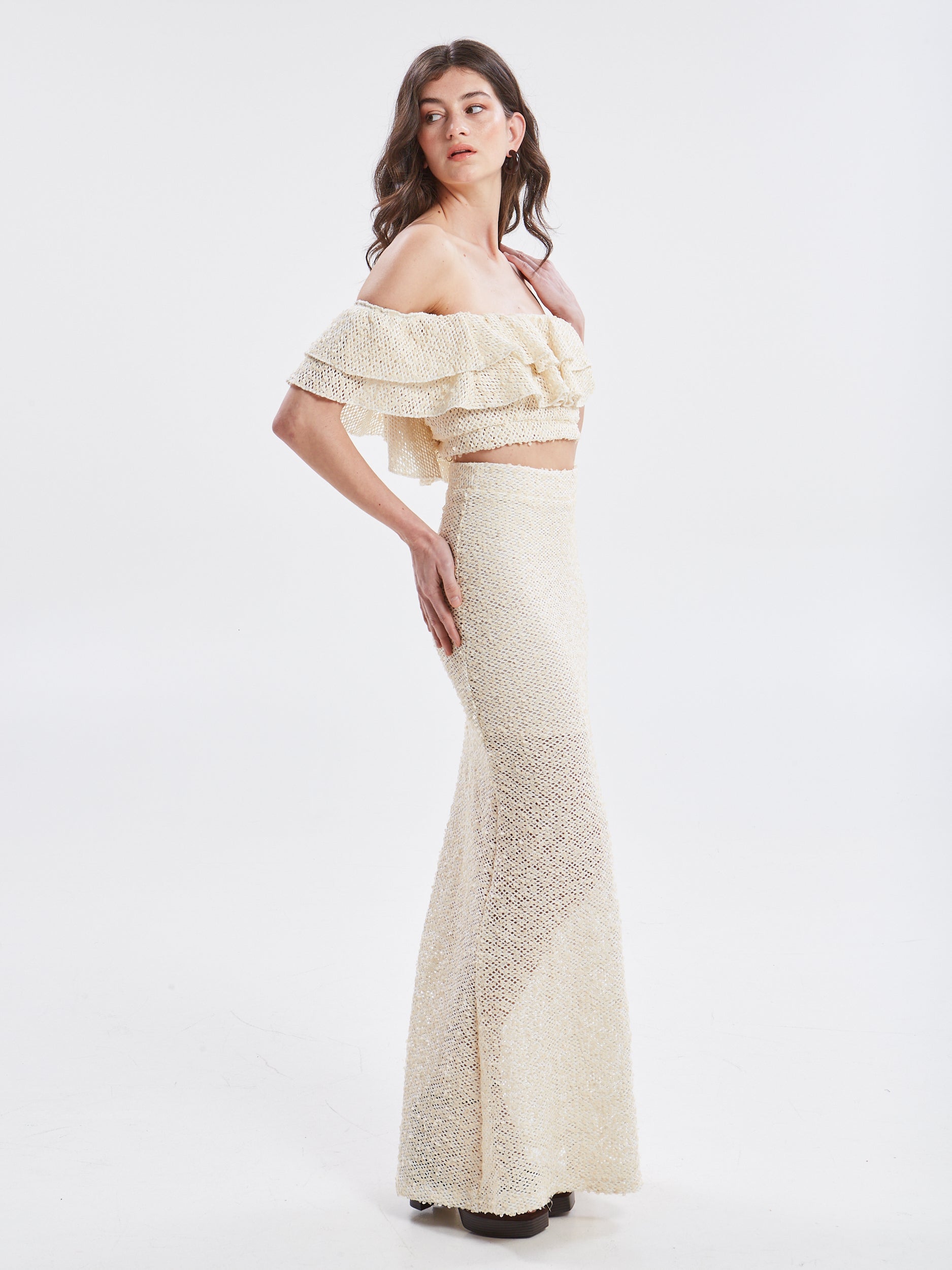 Estelle sequin ecru skirt