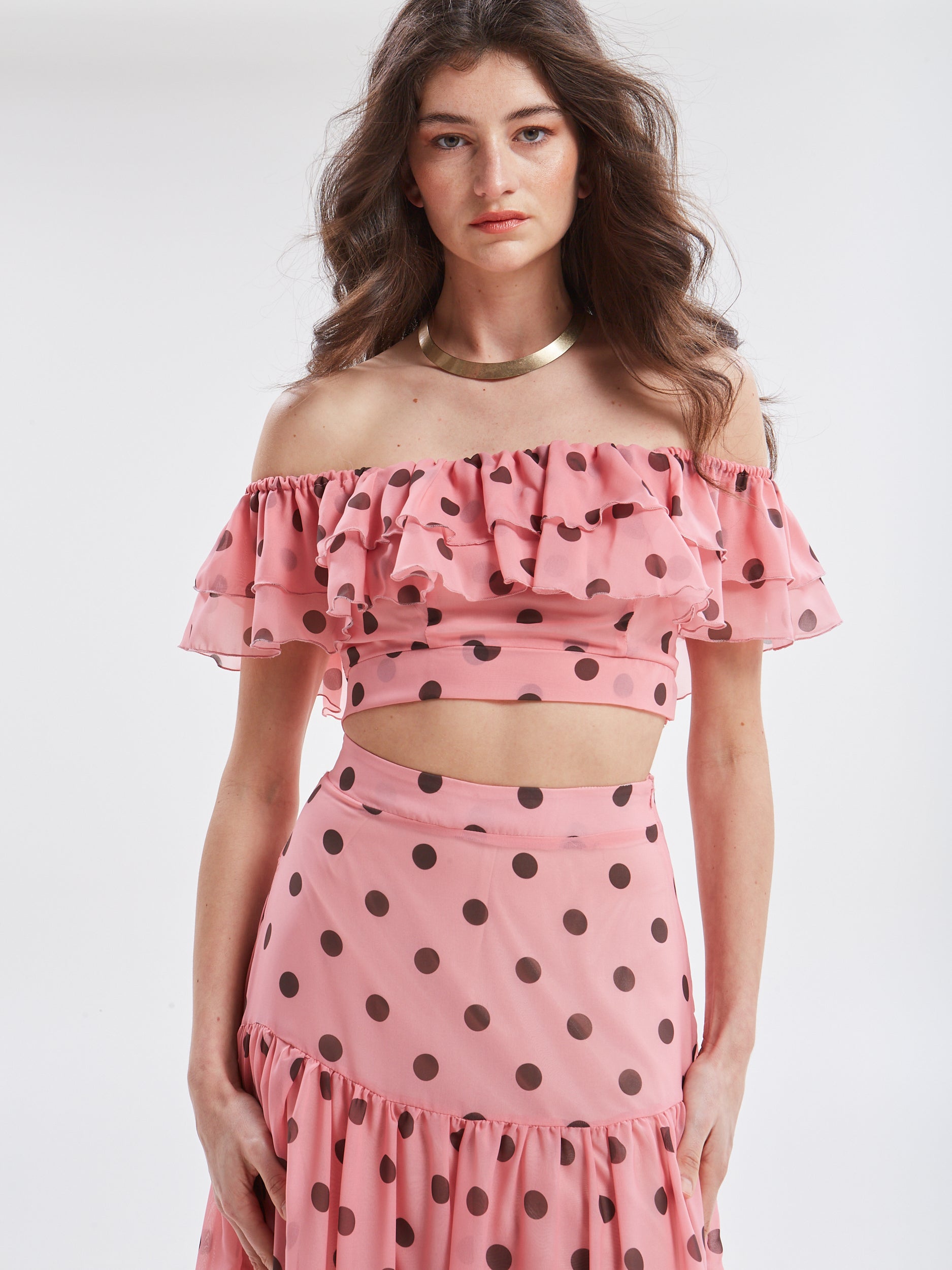Aelia polka dot ruffle top