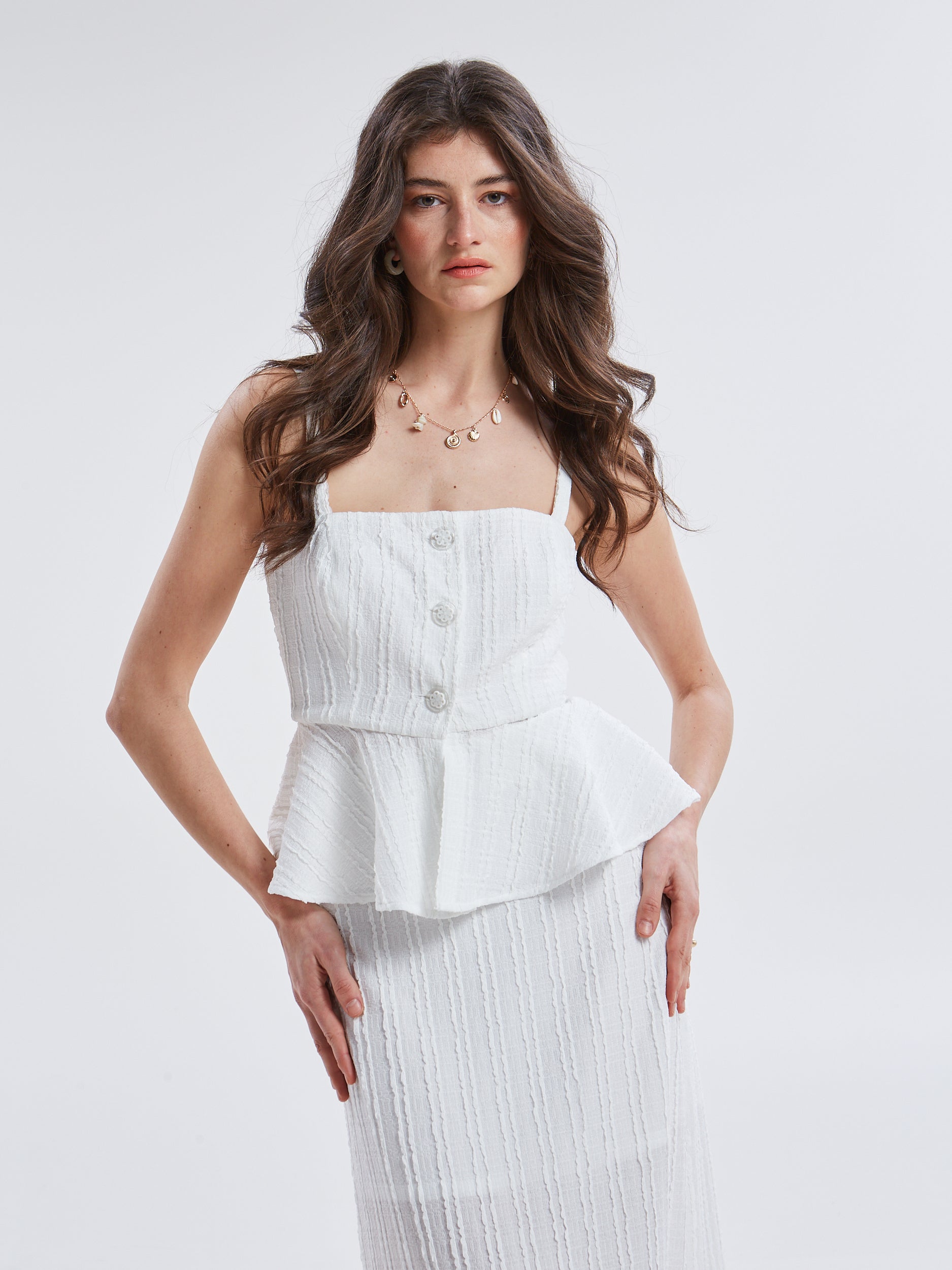 Lucina lace button white top