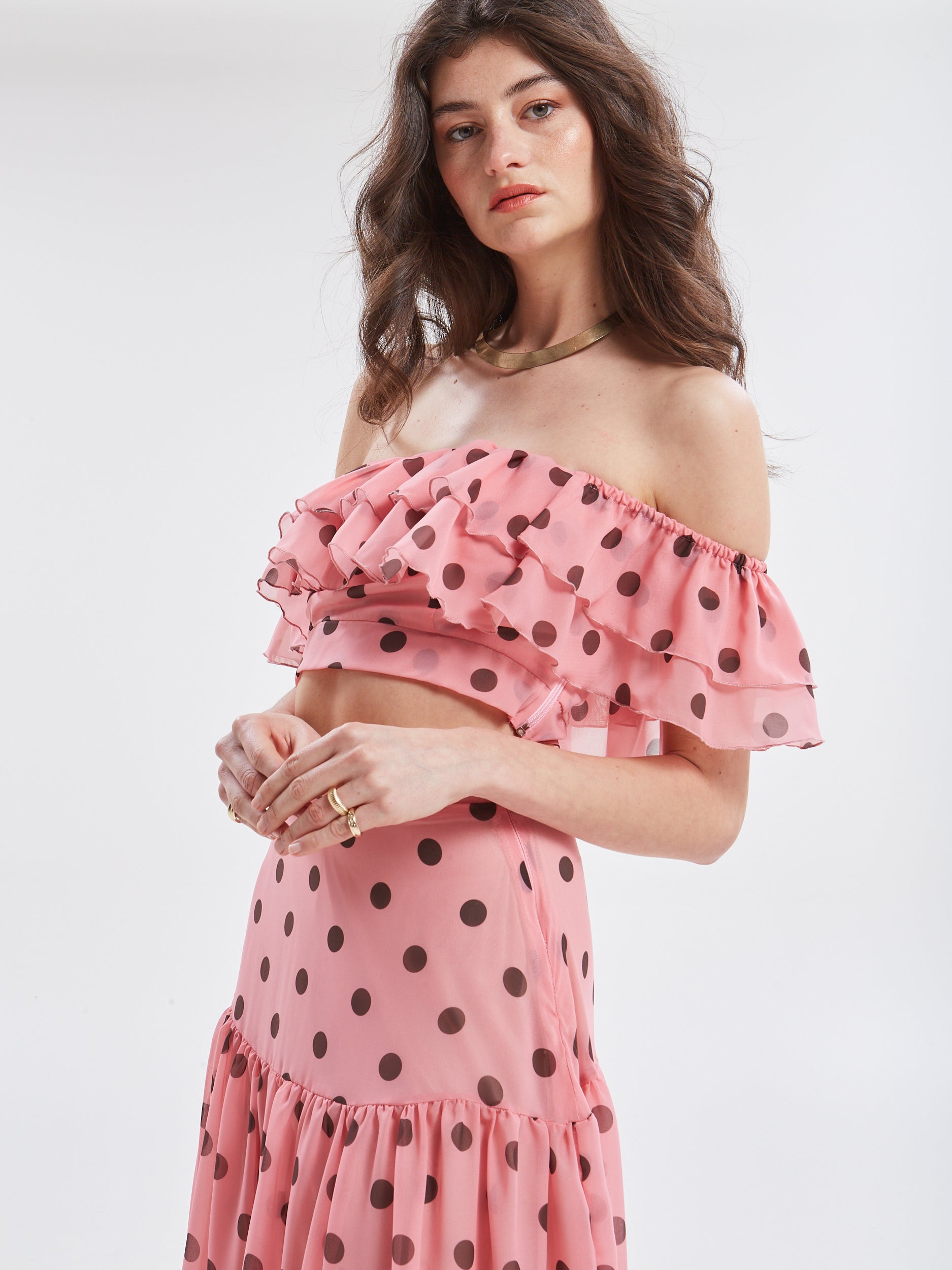 Aelia polka dot ruffle top
