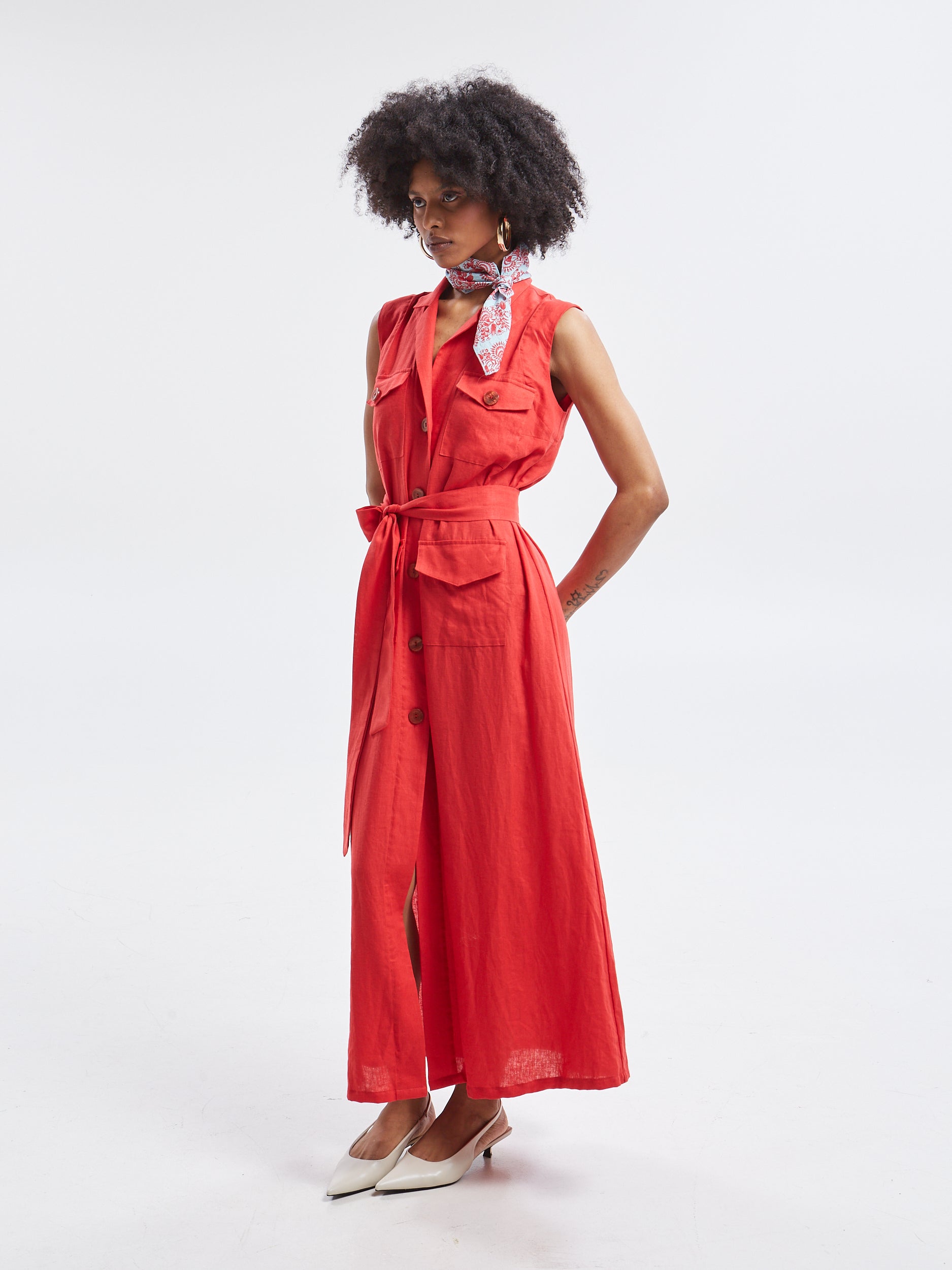 Maribel linen red shirtdress