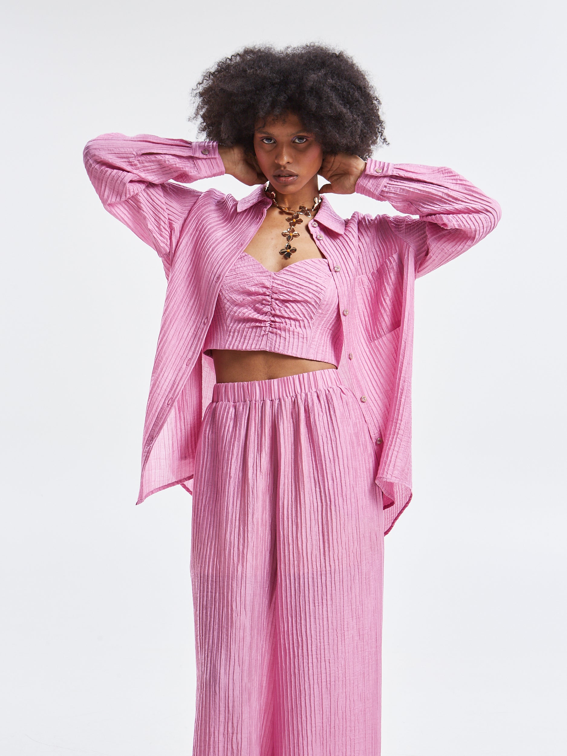 Zelia pleated pink top