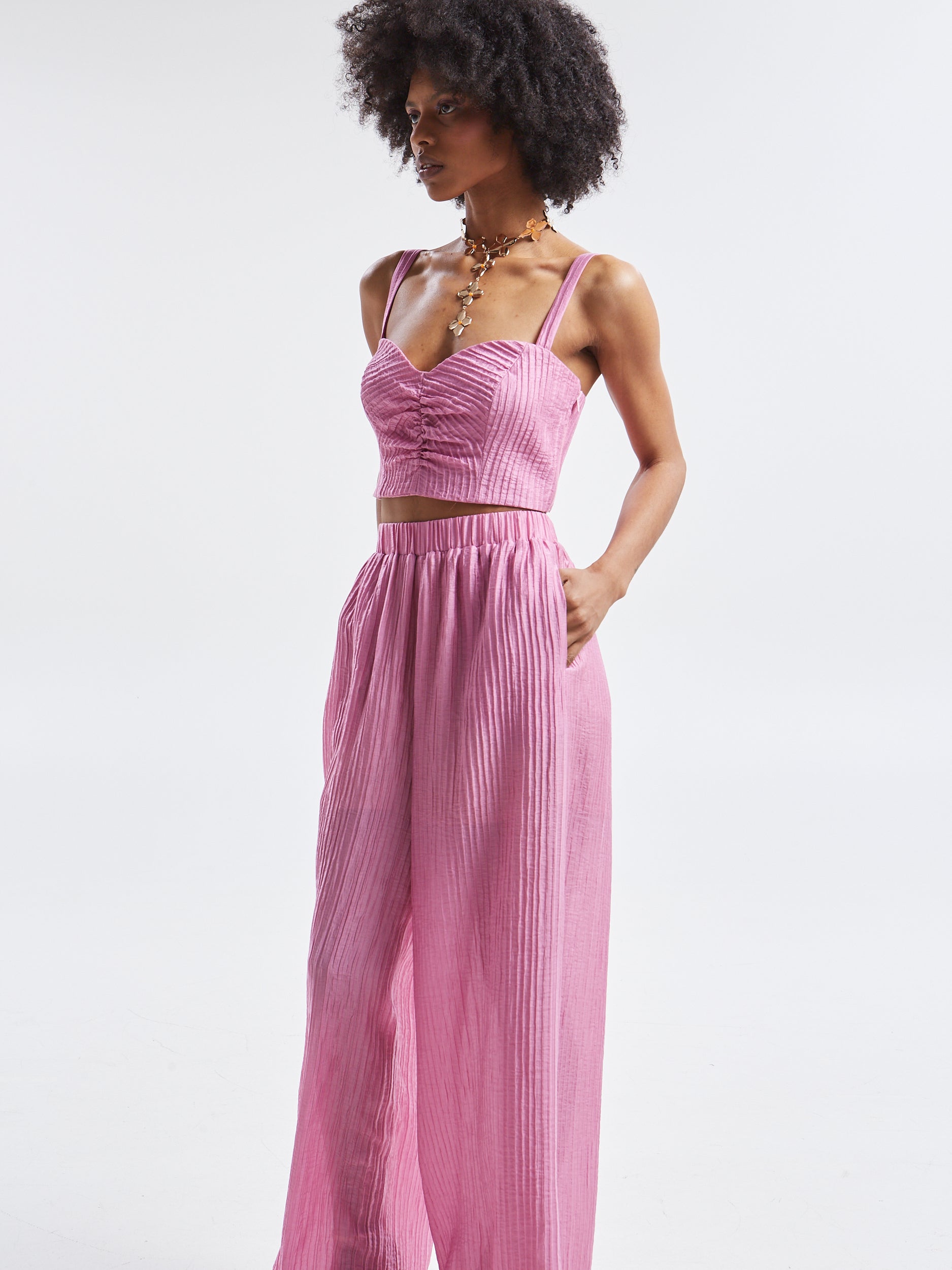 Zelia pleated pink top