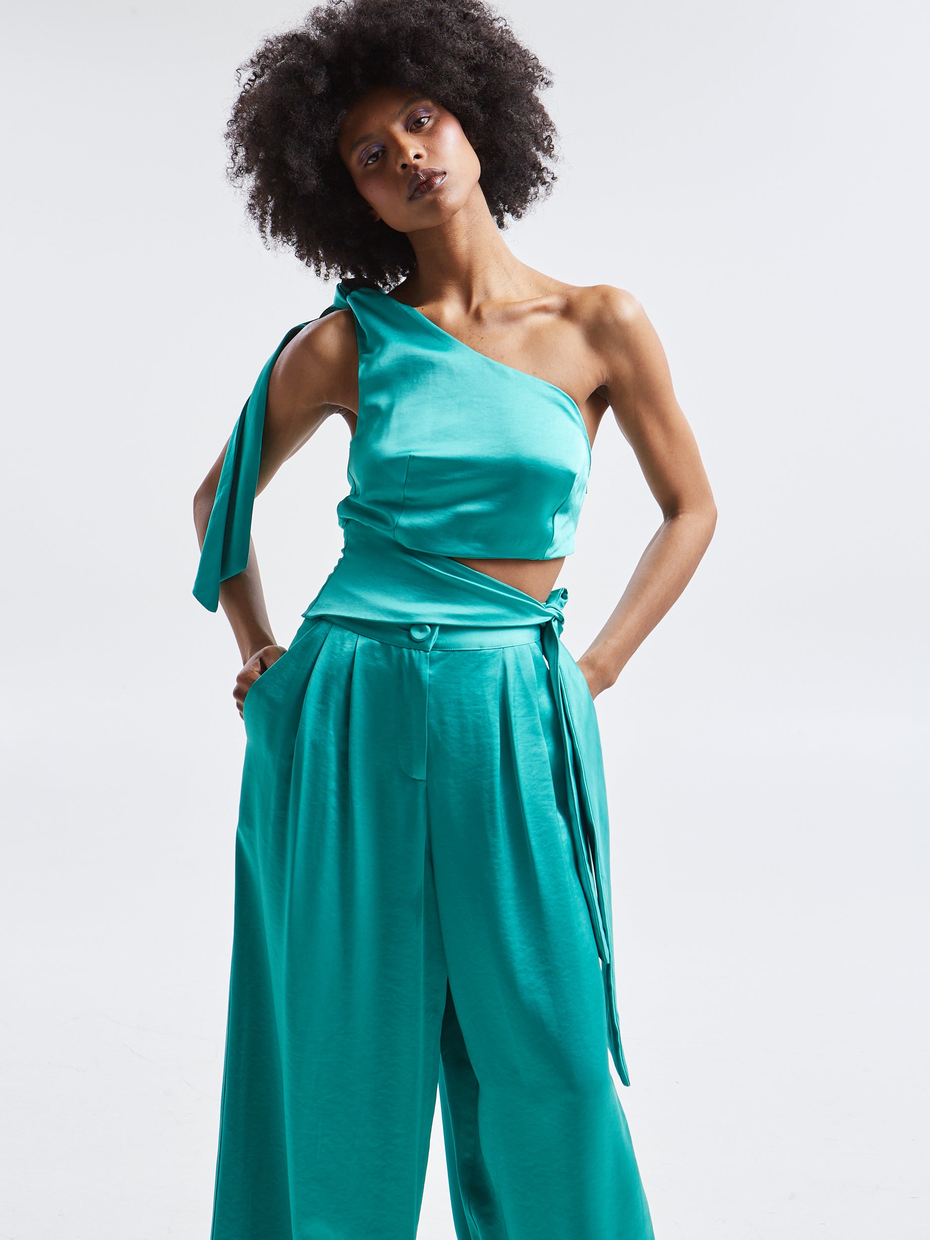 Noelia satin one shoulder green top
