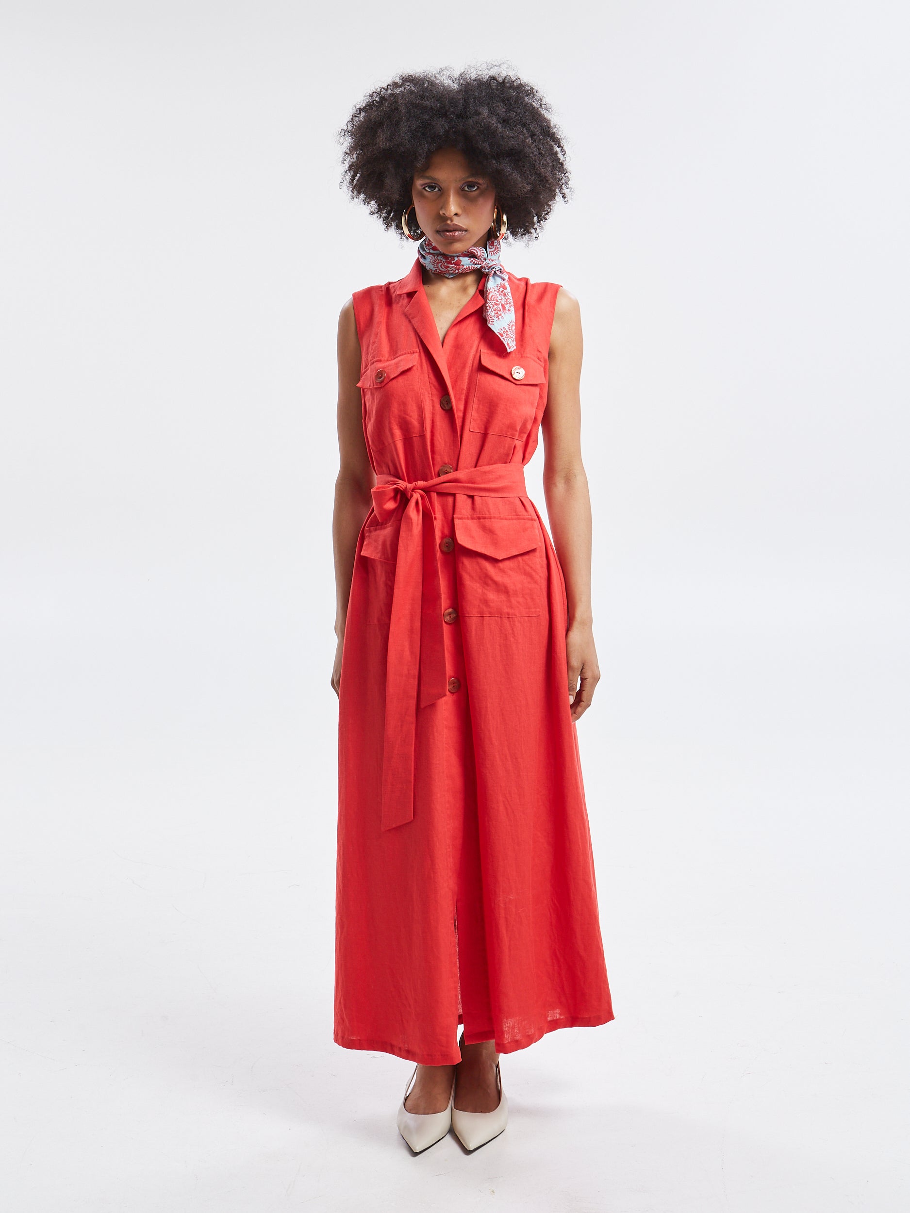 Maribel linen red shirtdress