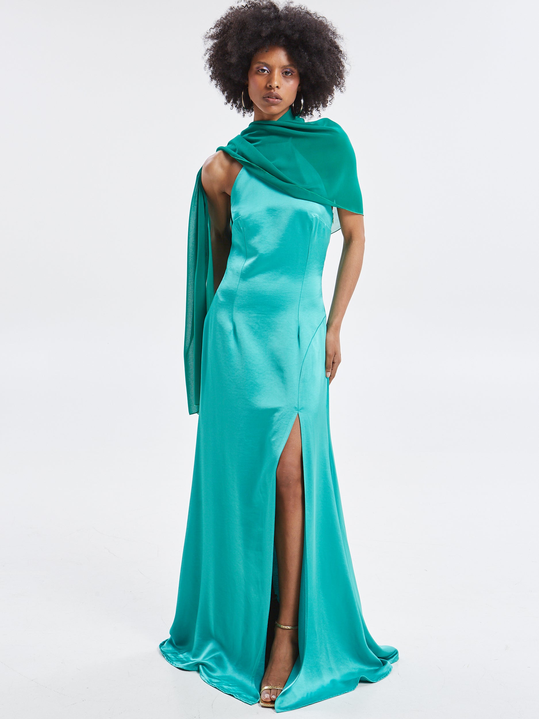 Noelia halterneck satin green dress