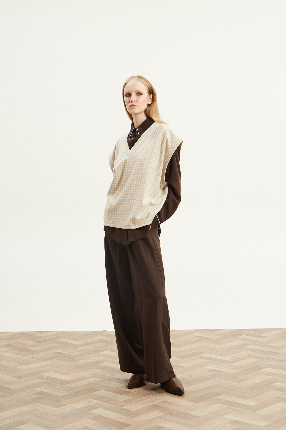 Leslie pied de poule beige vest