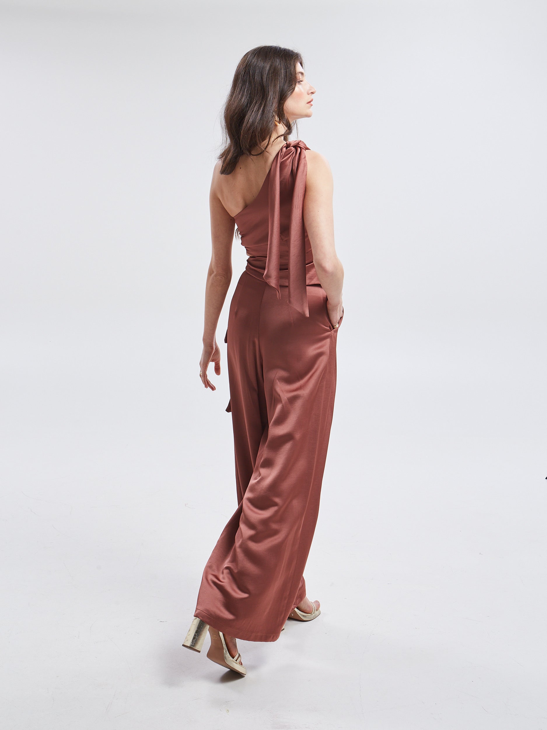Noelia satin brown pants