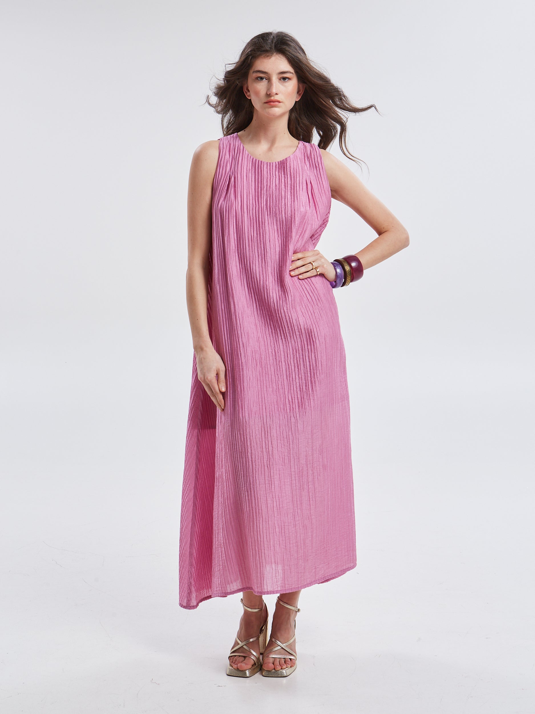 Zelia pleated pink dress