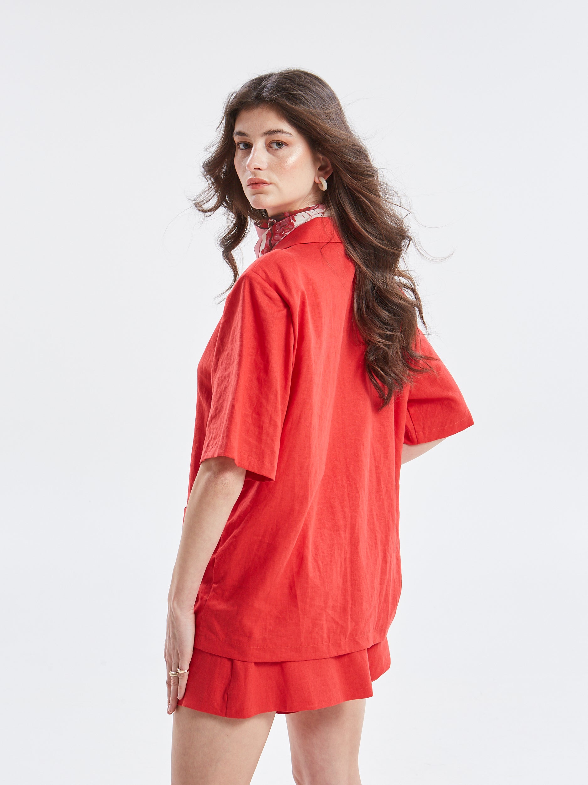 Maribel linen short sleeve red blazer