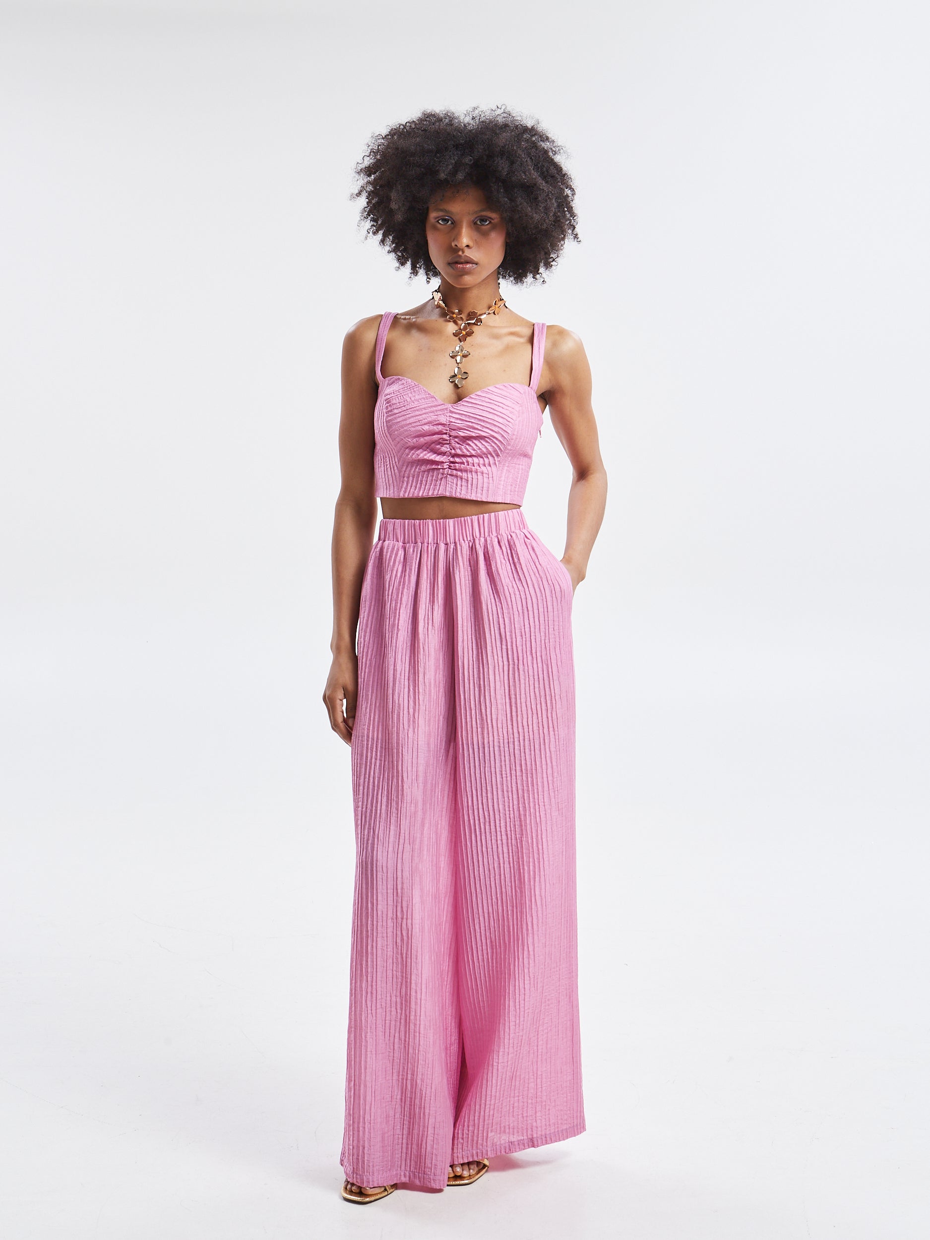 Zelia pleated pink top