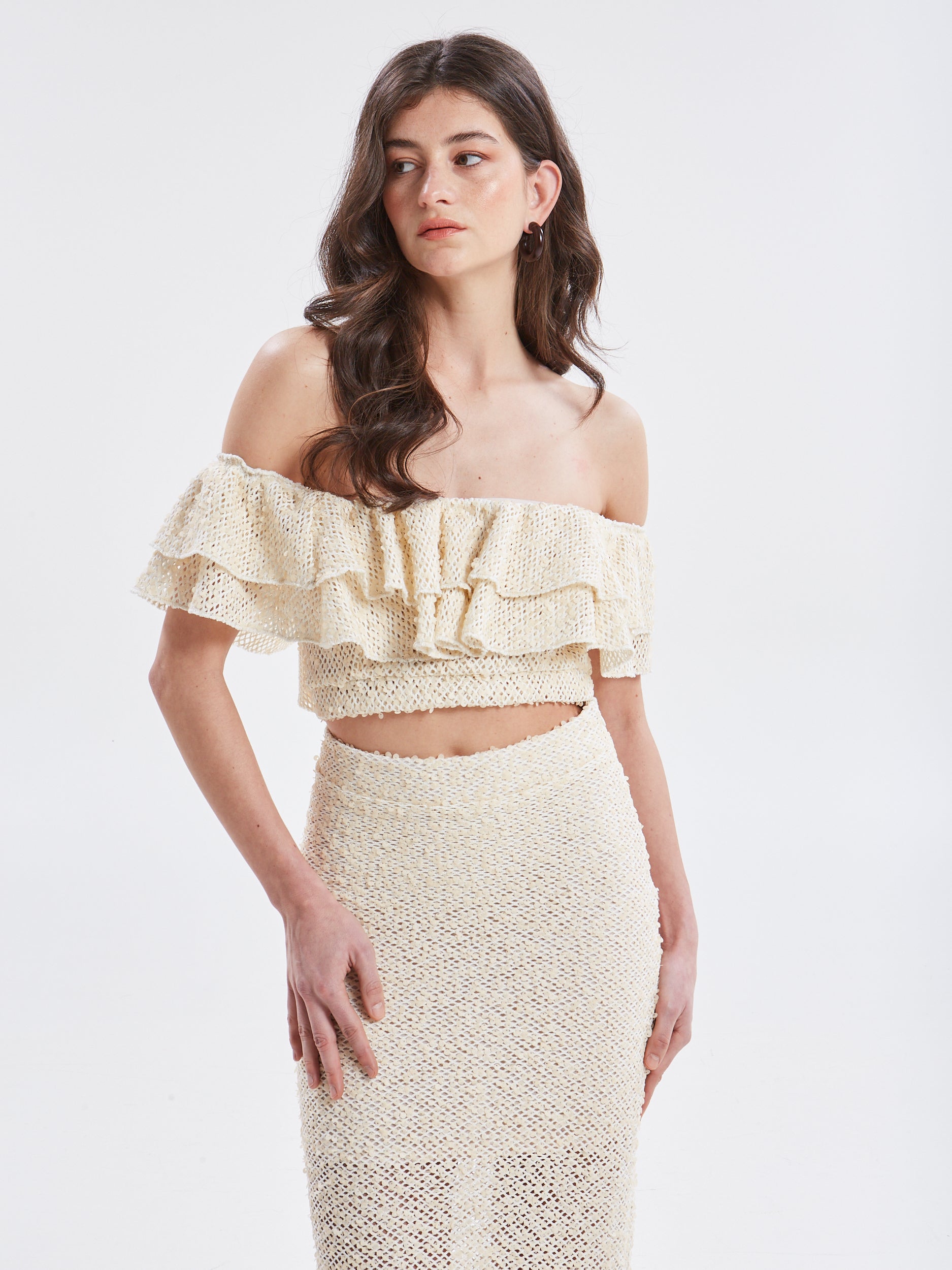 Estelle sequin ruffle ecru top