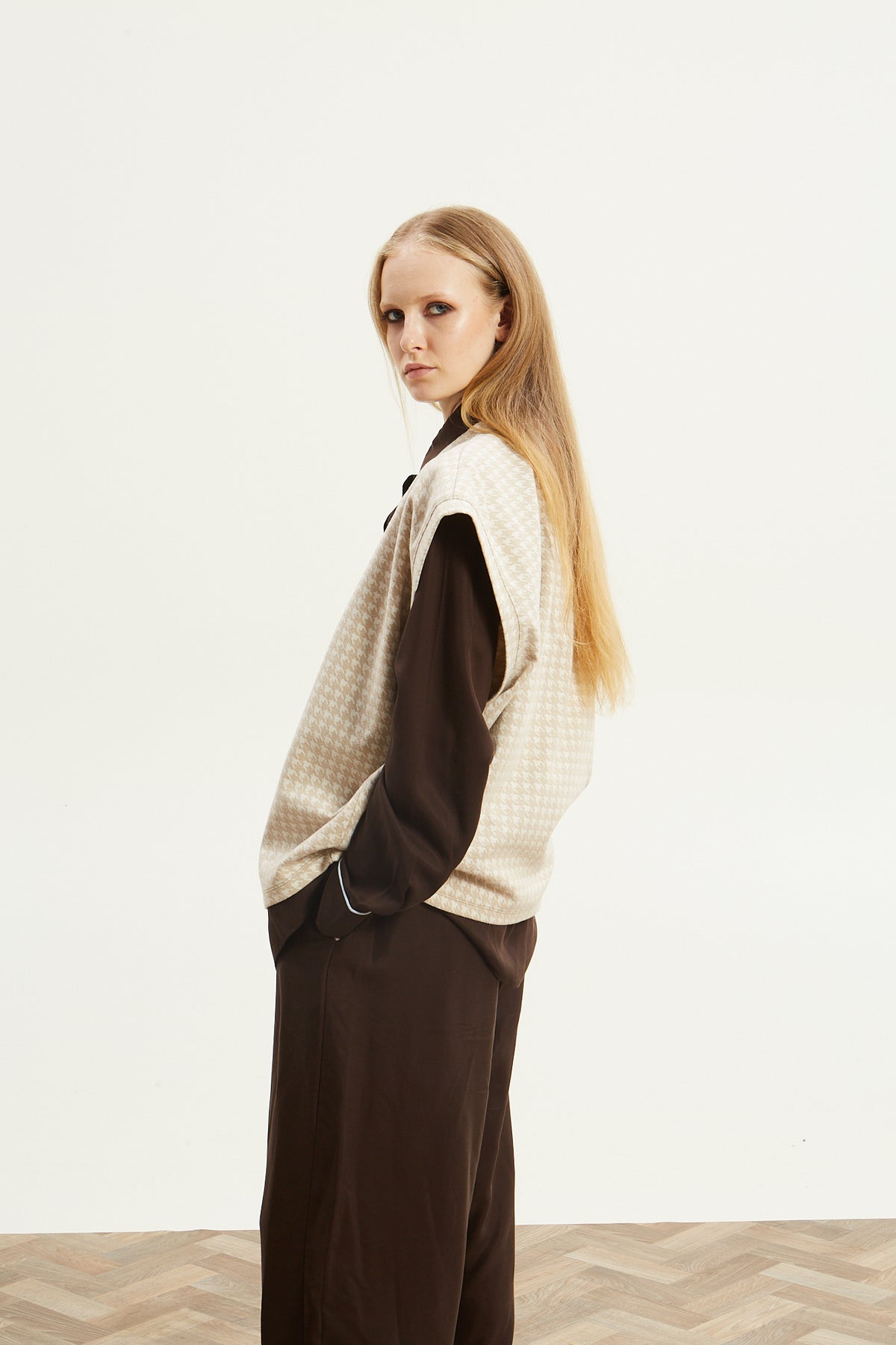 Leslie pied de poule beige vest