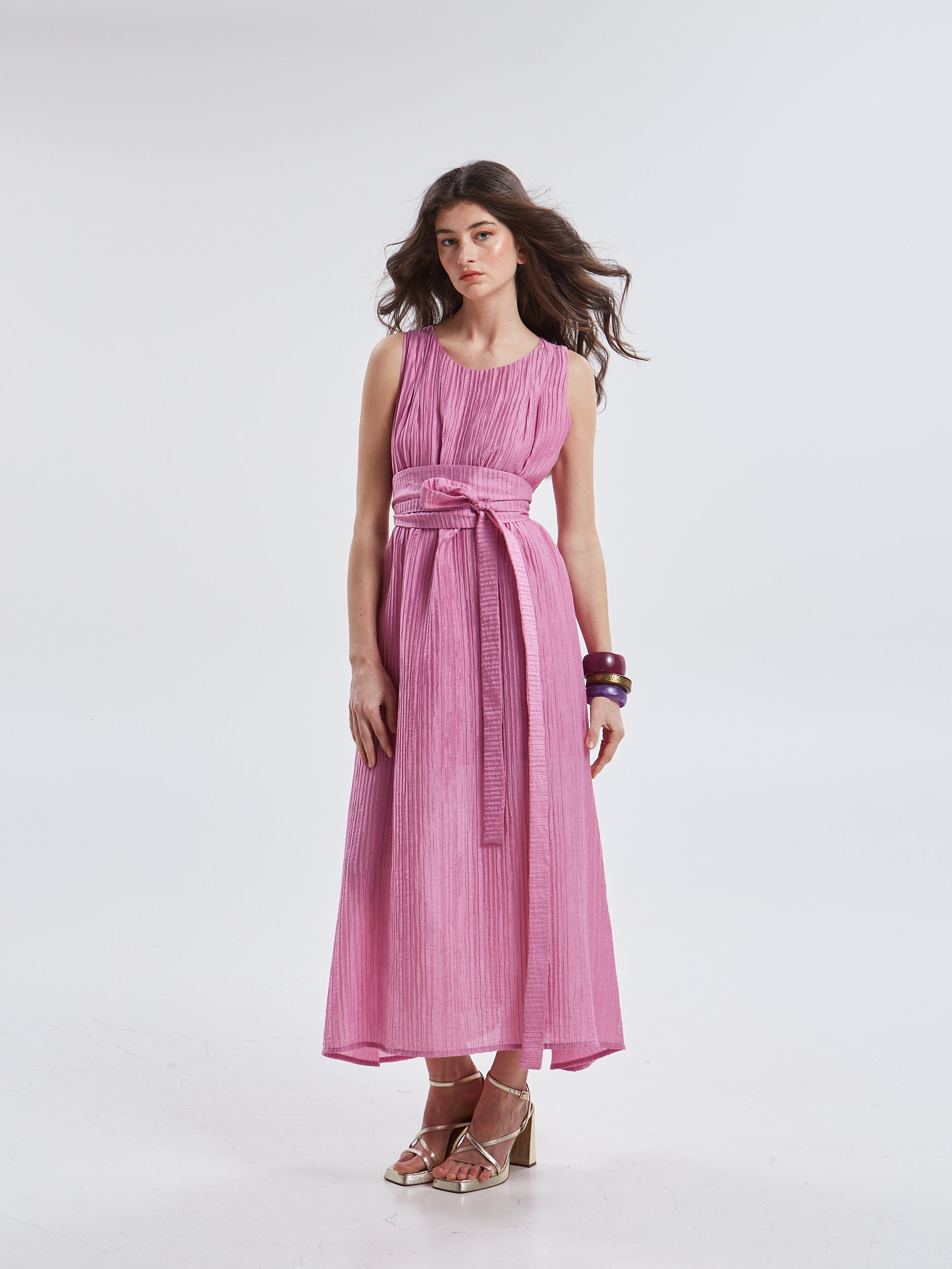 Zelia pleated pink dress