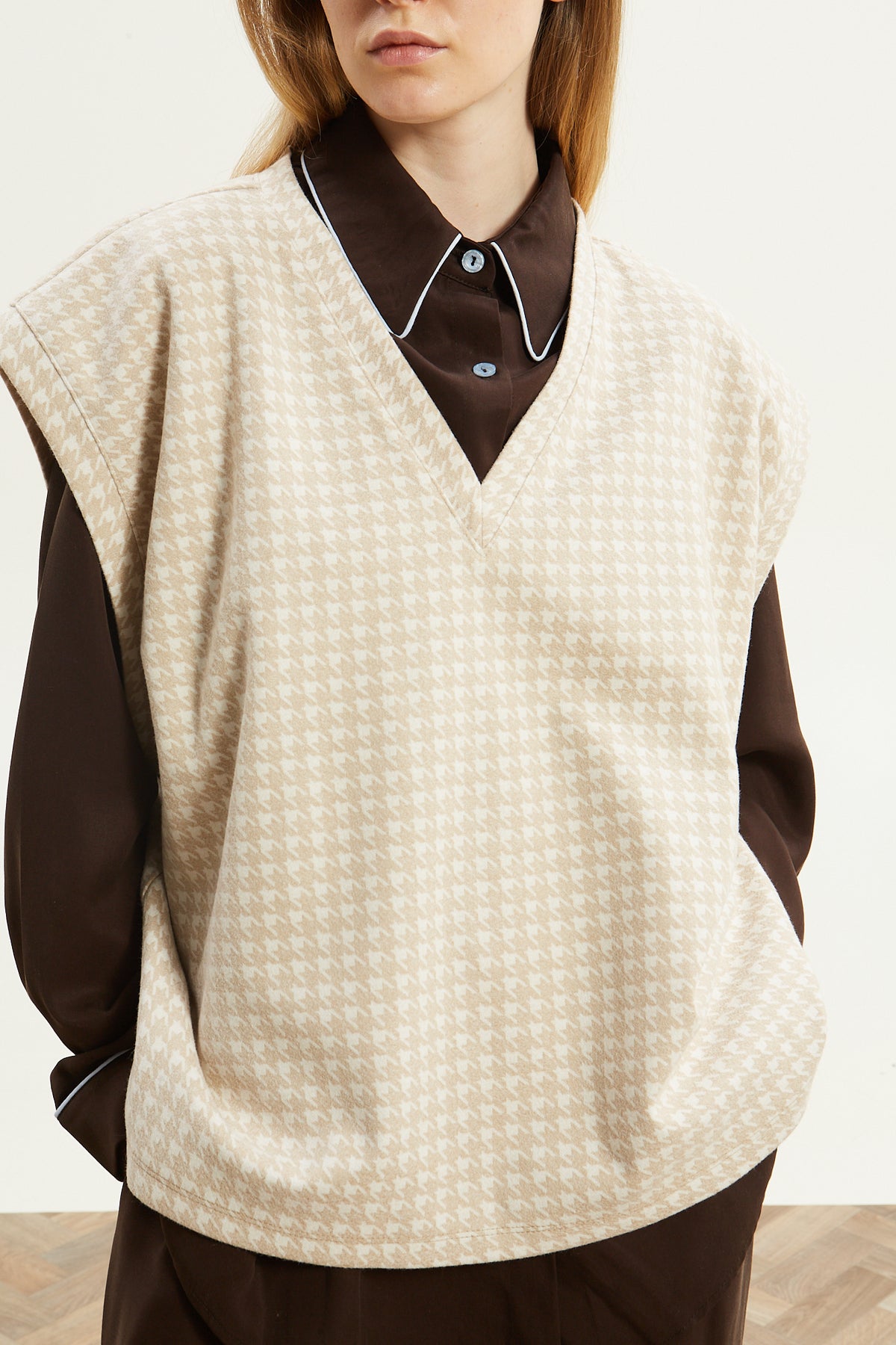 Leslie pied de poule beige vest
