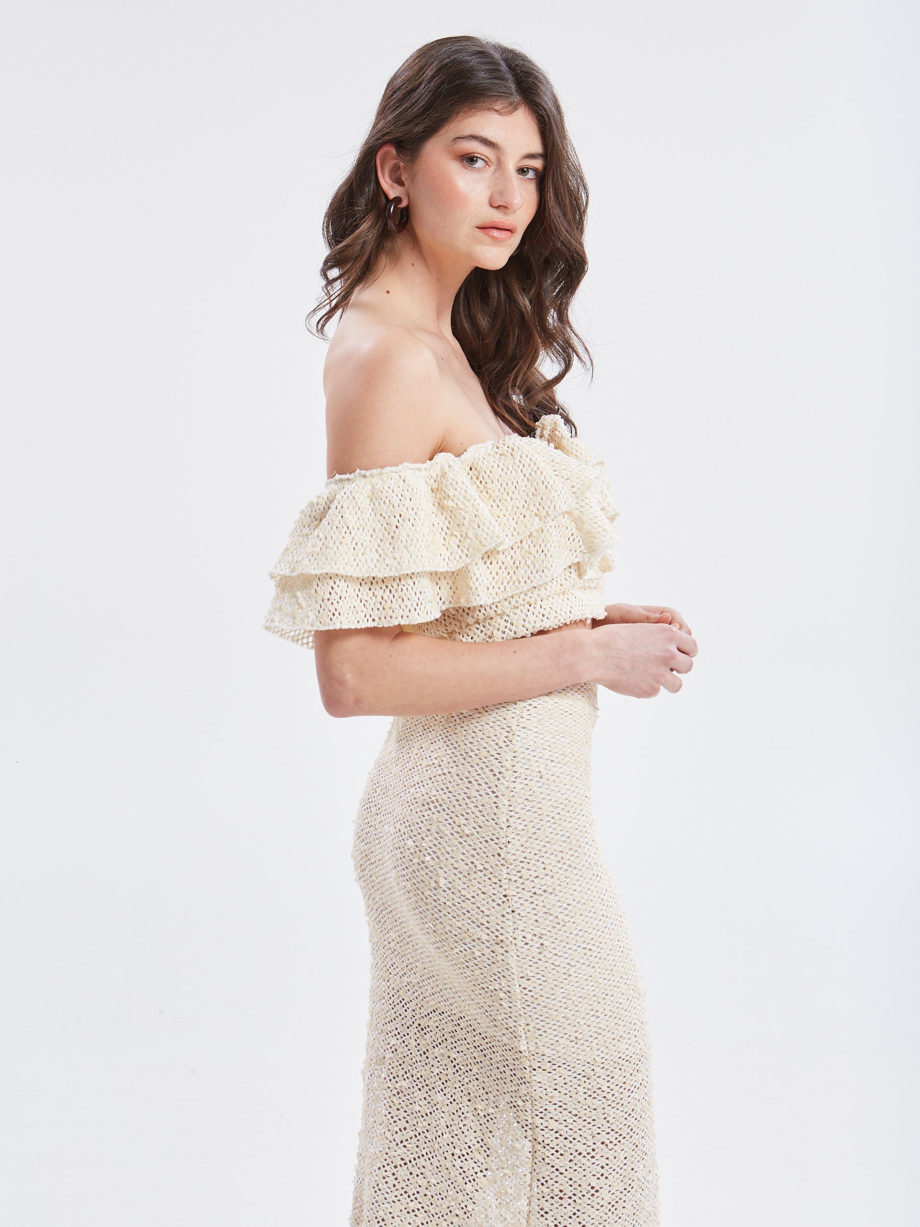 Estelle sequin ruffle ecru top