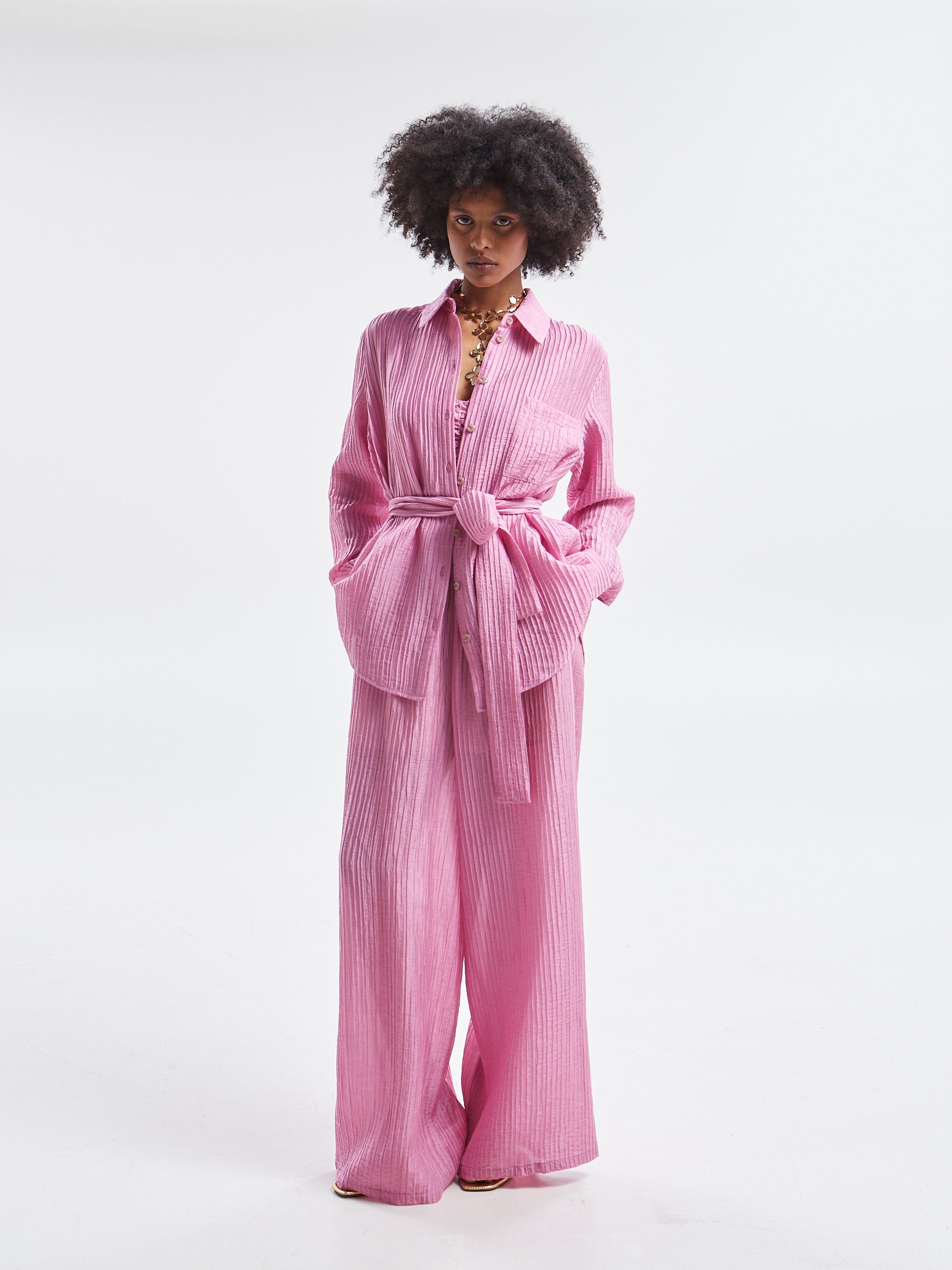 Zelia pleated pink pants