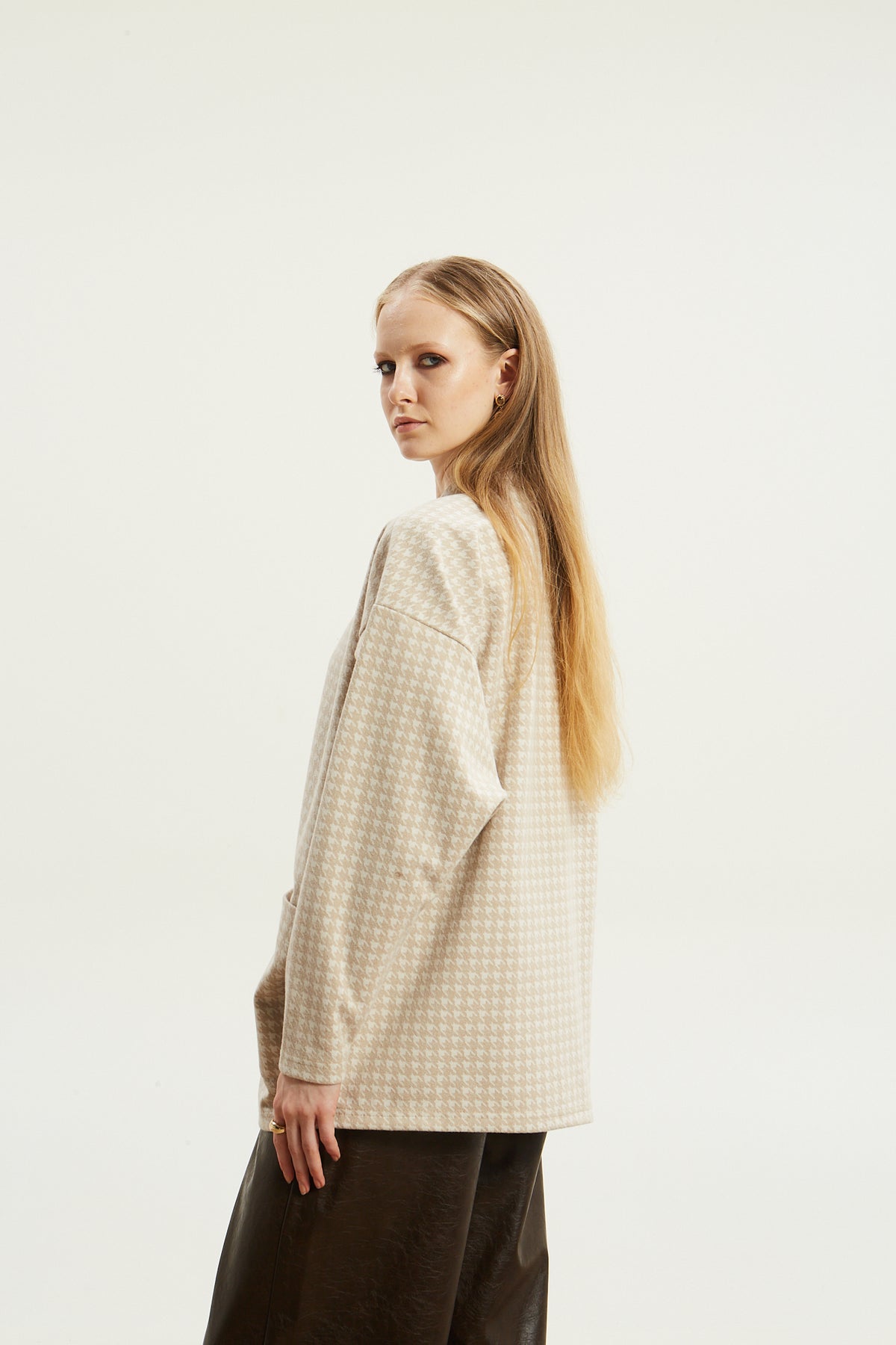 Leslie pied de poule beige cardigan