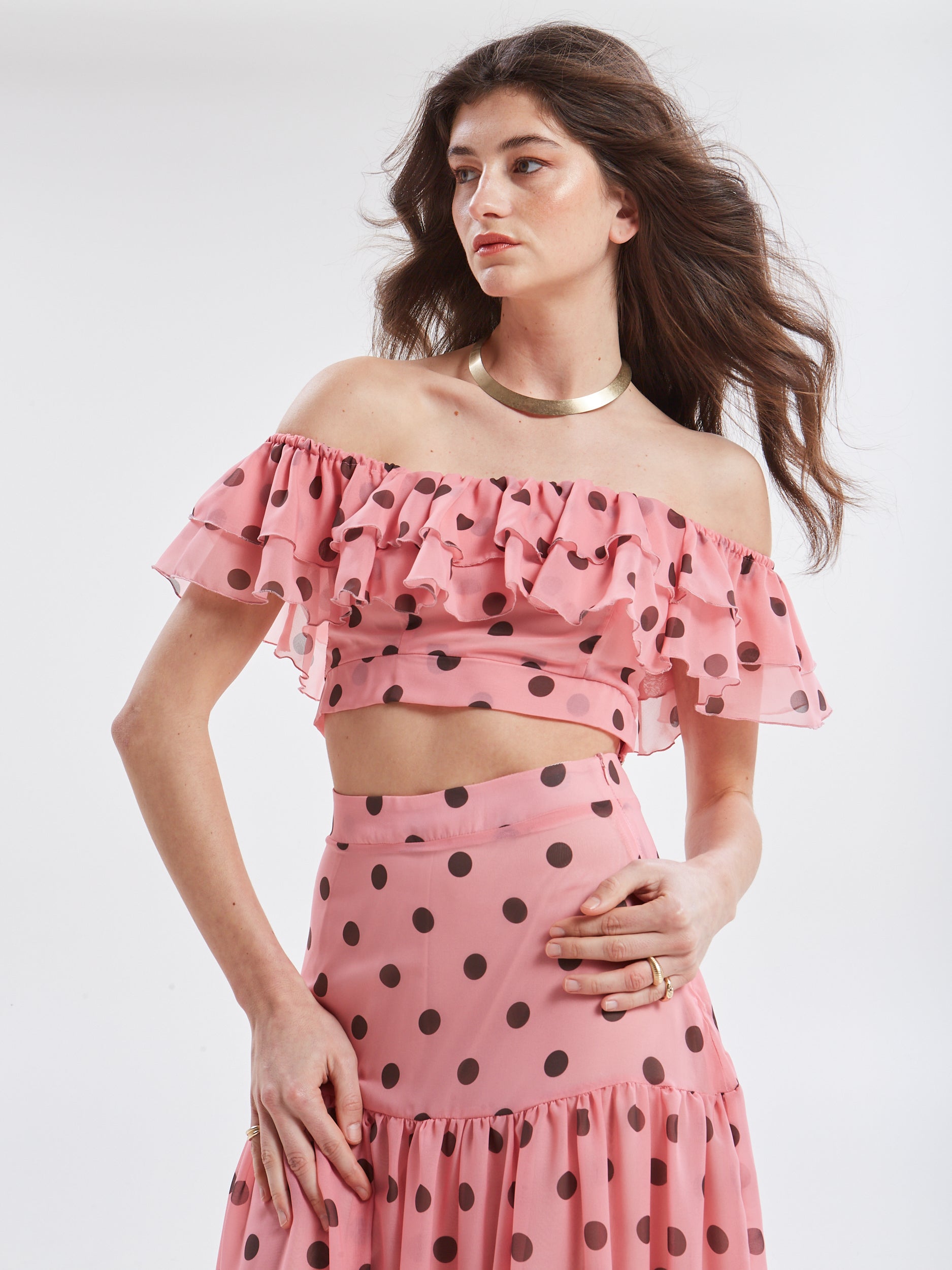 Aelia polka dot ruffle top