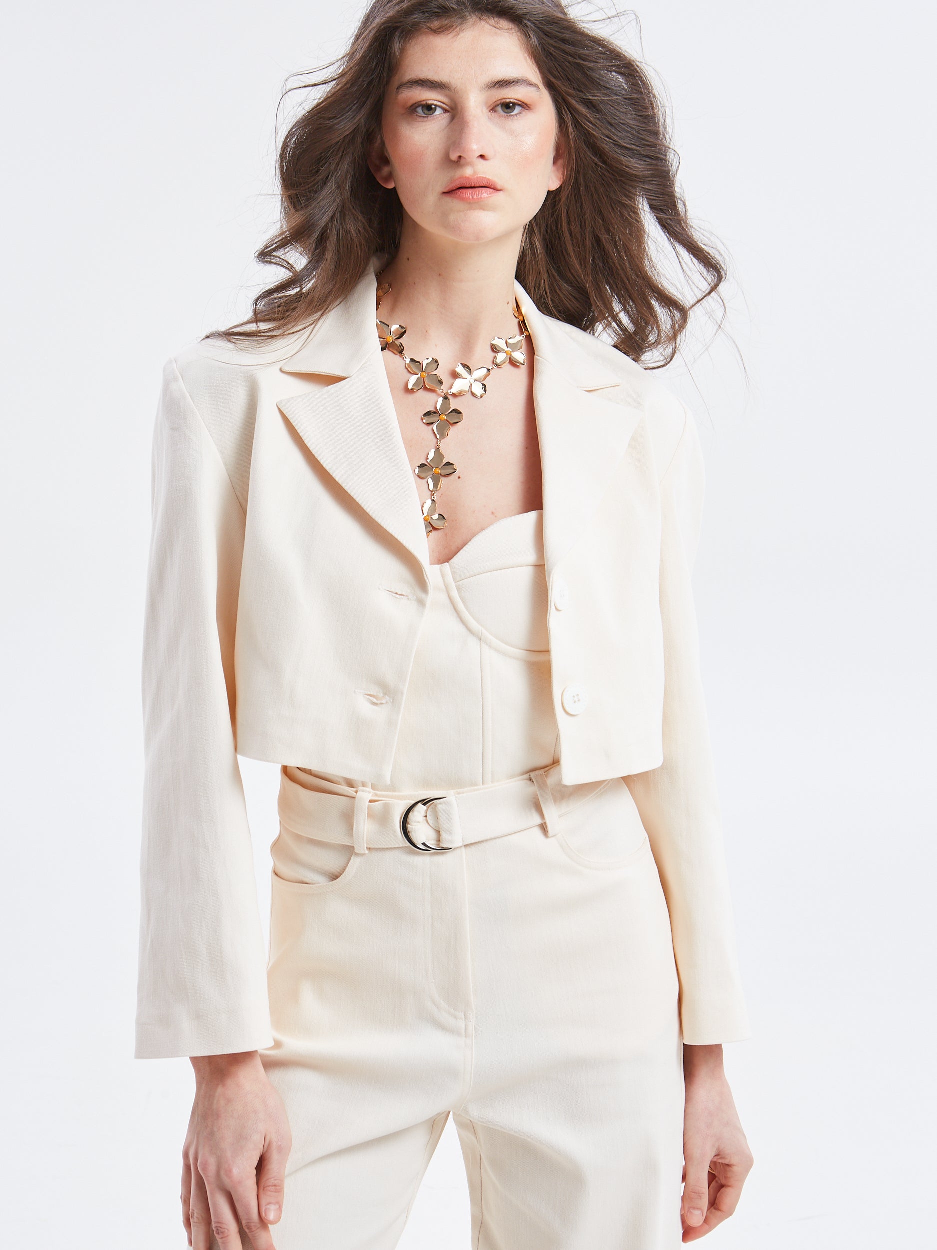 Nayra denim cropped ecru blazer