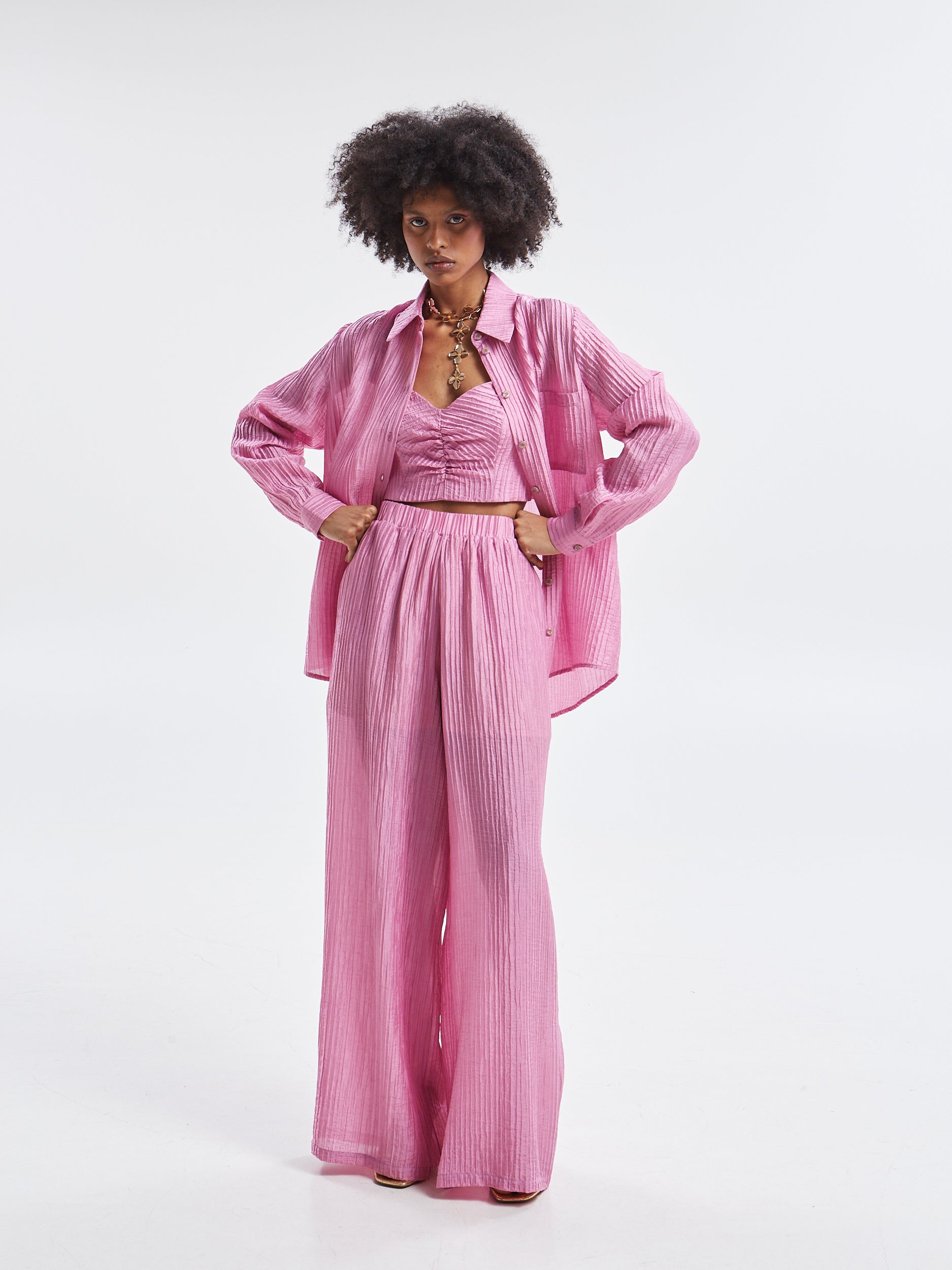 Zelia pleated pink pants
