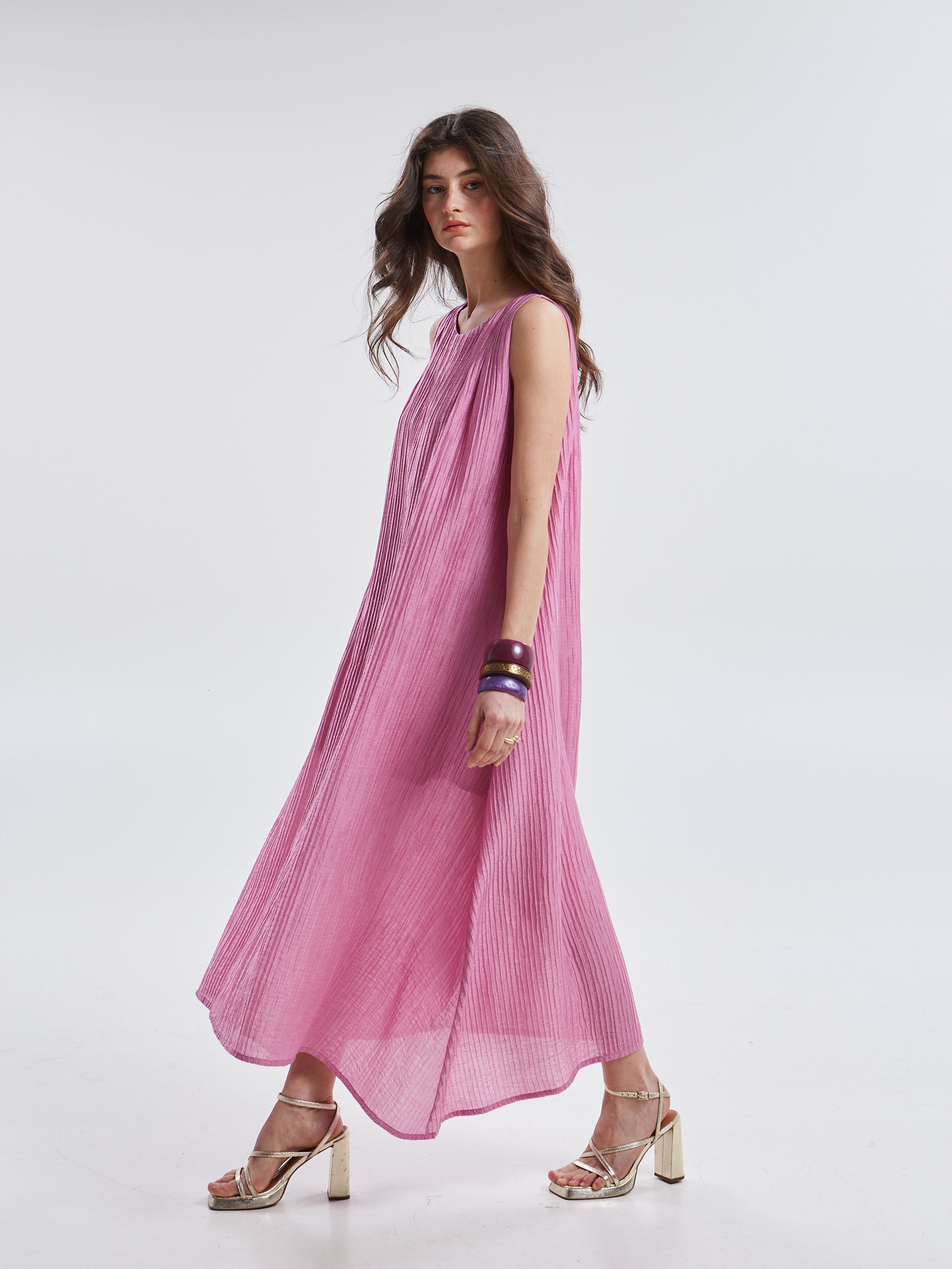 Zelia pleated pink dress