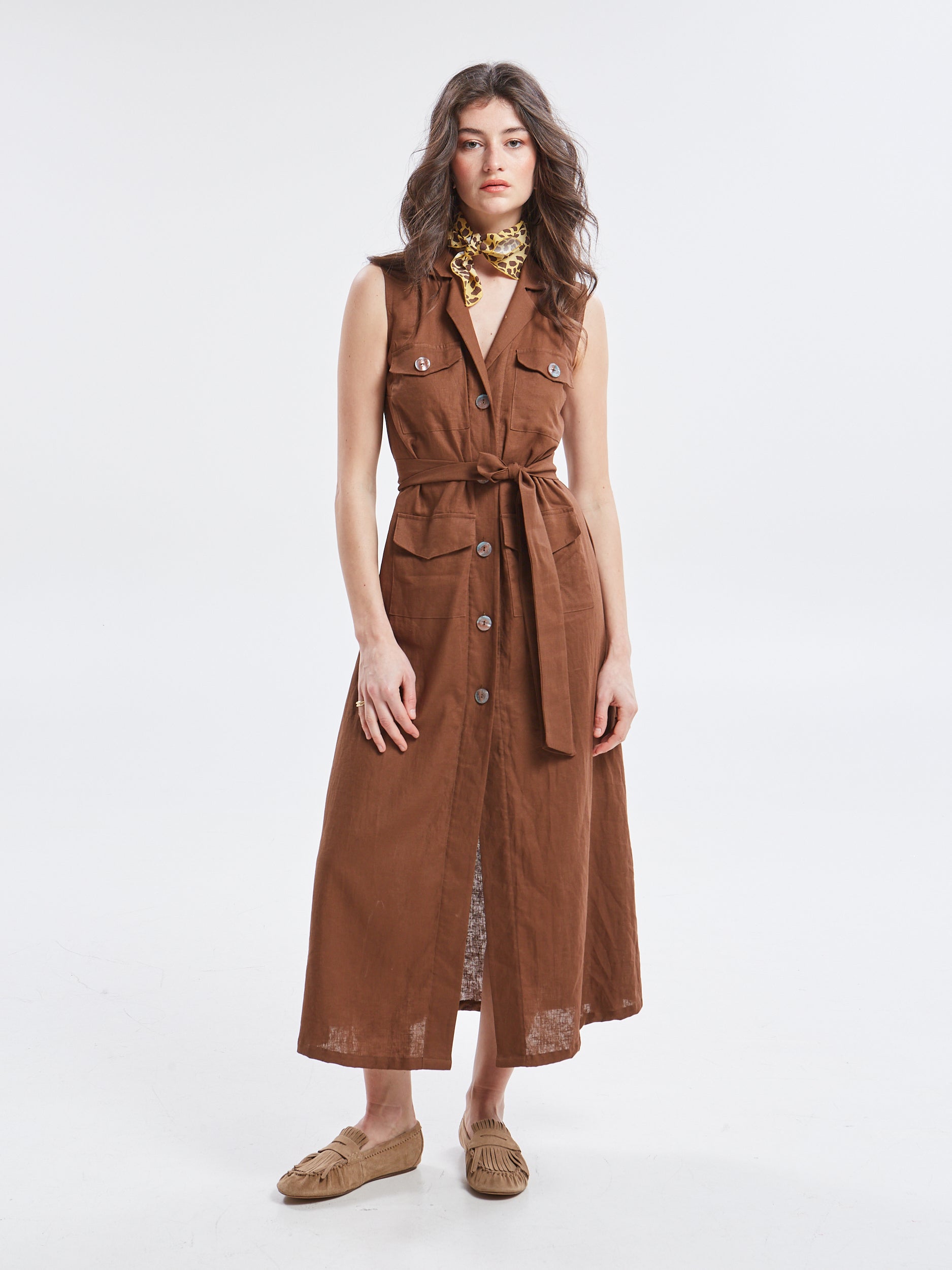 Maribel linen brown shirtdress