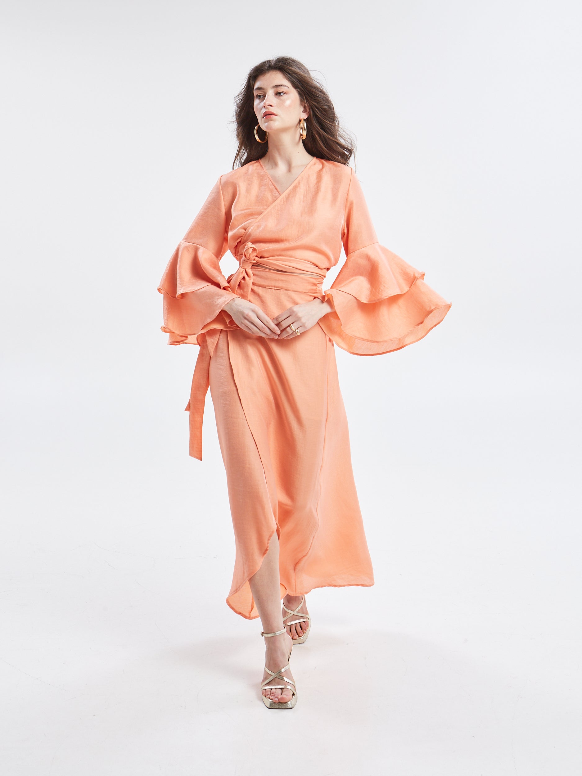 Esmee ruffle sleeve orange top