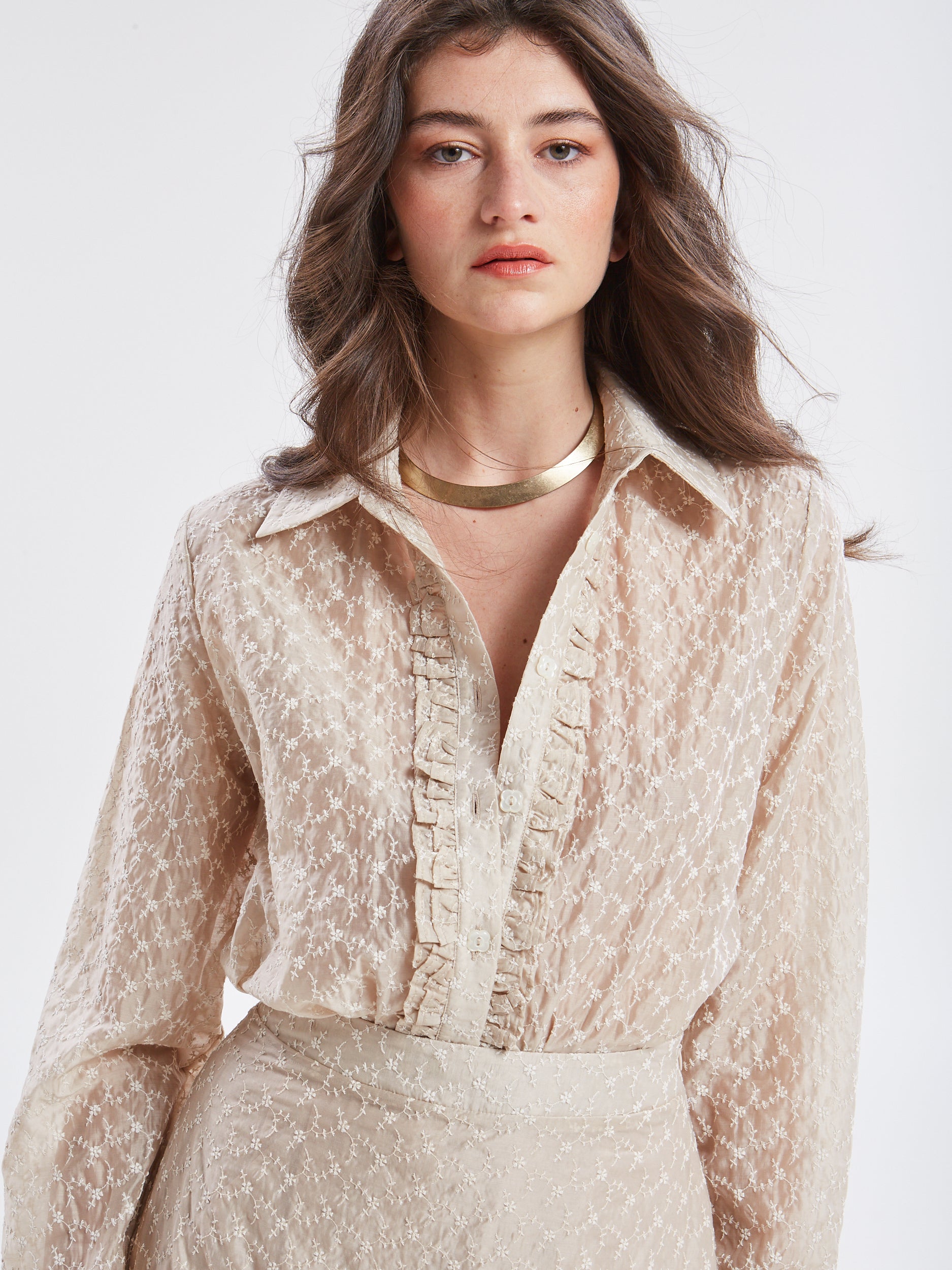 Kaira embroidered ruffle shirt
