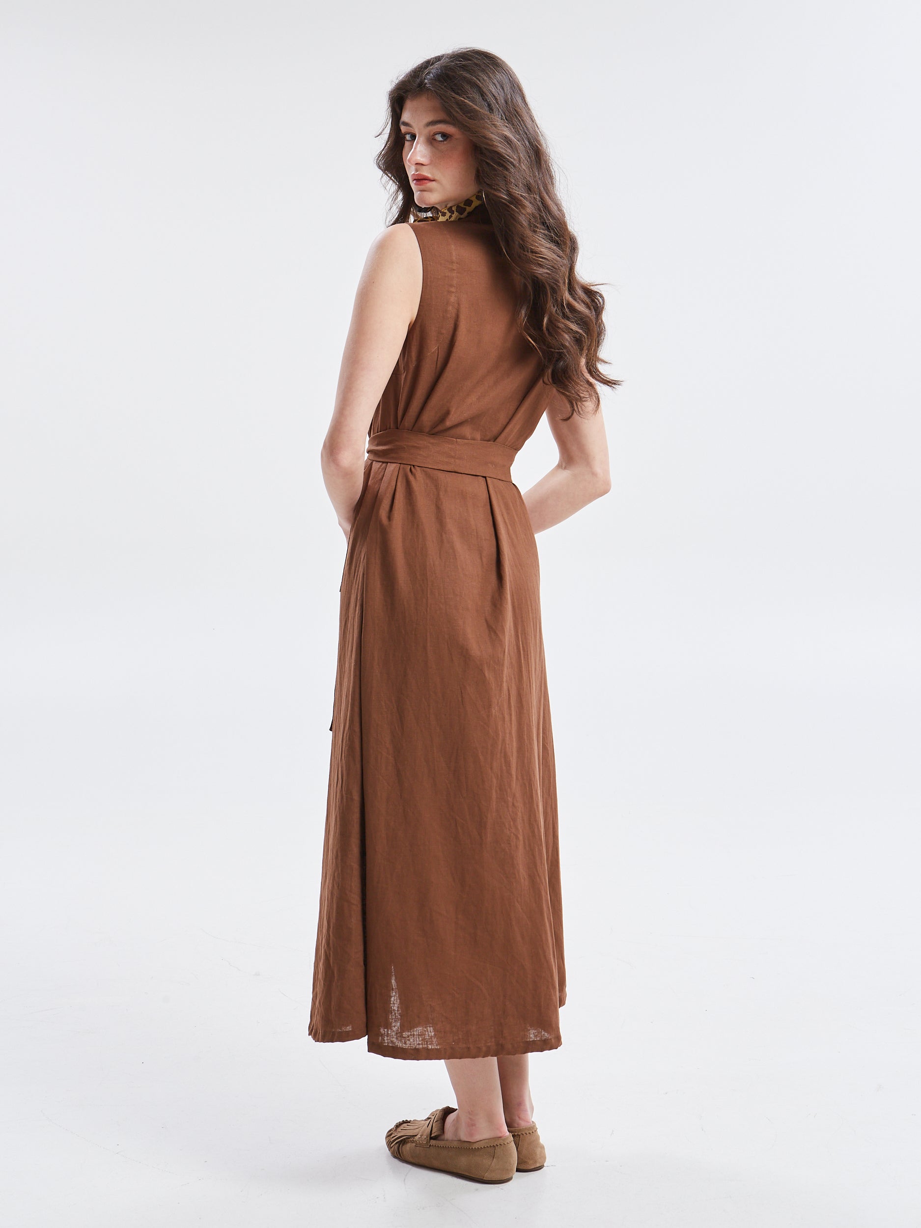 Maribel linen brown shirtdress
