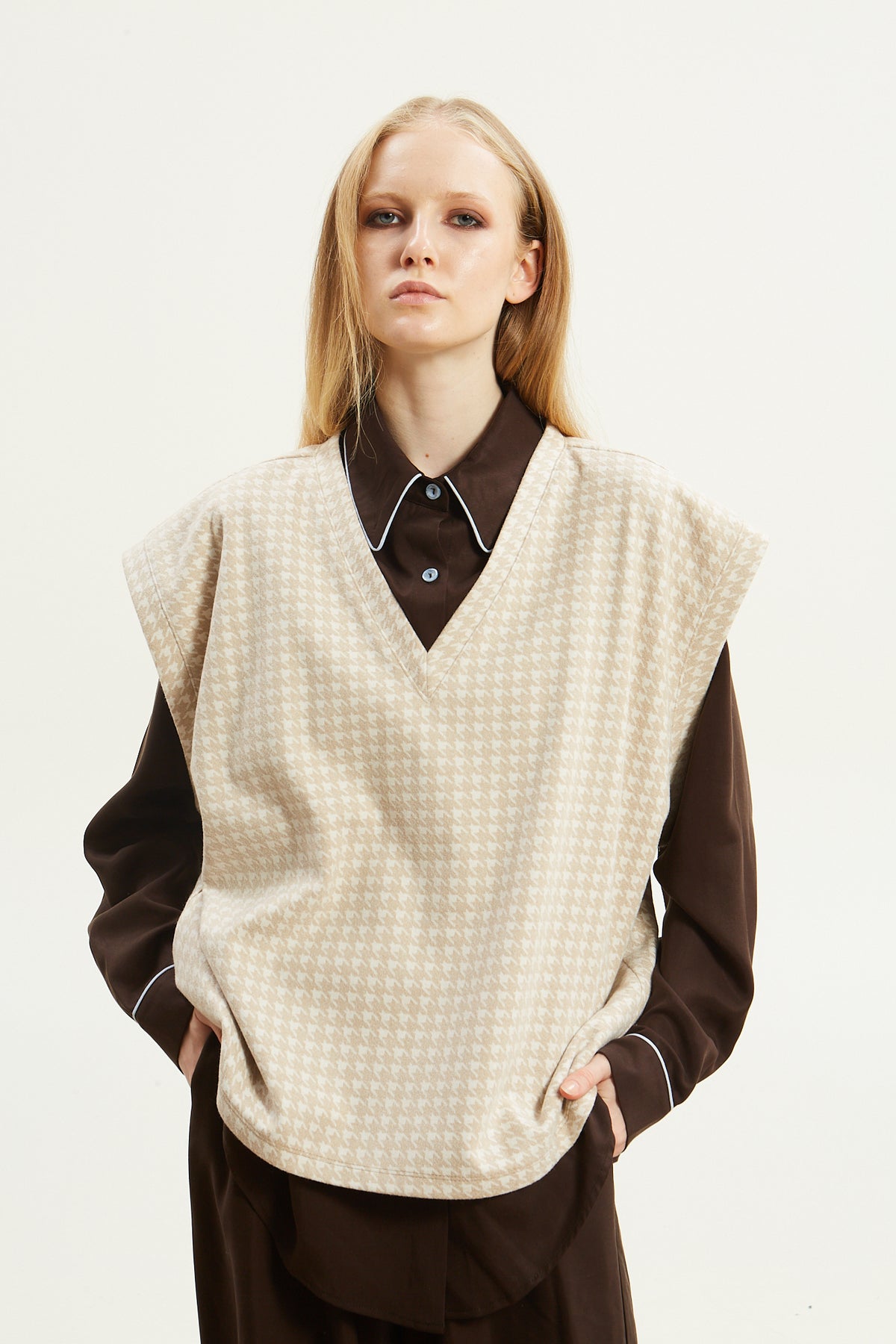 Leslie pied de poule beige vest