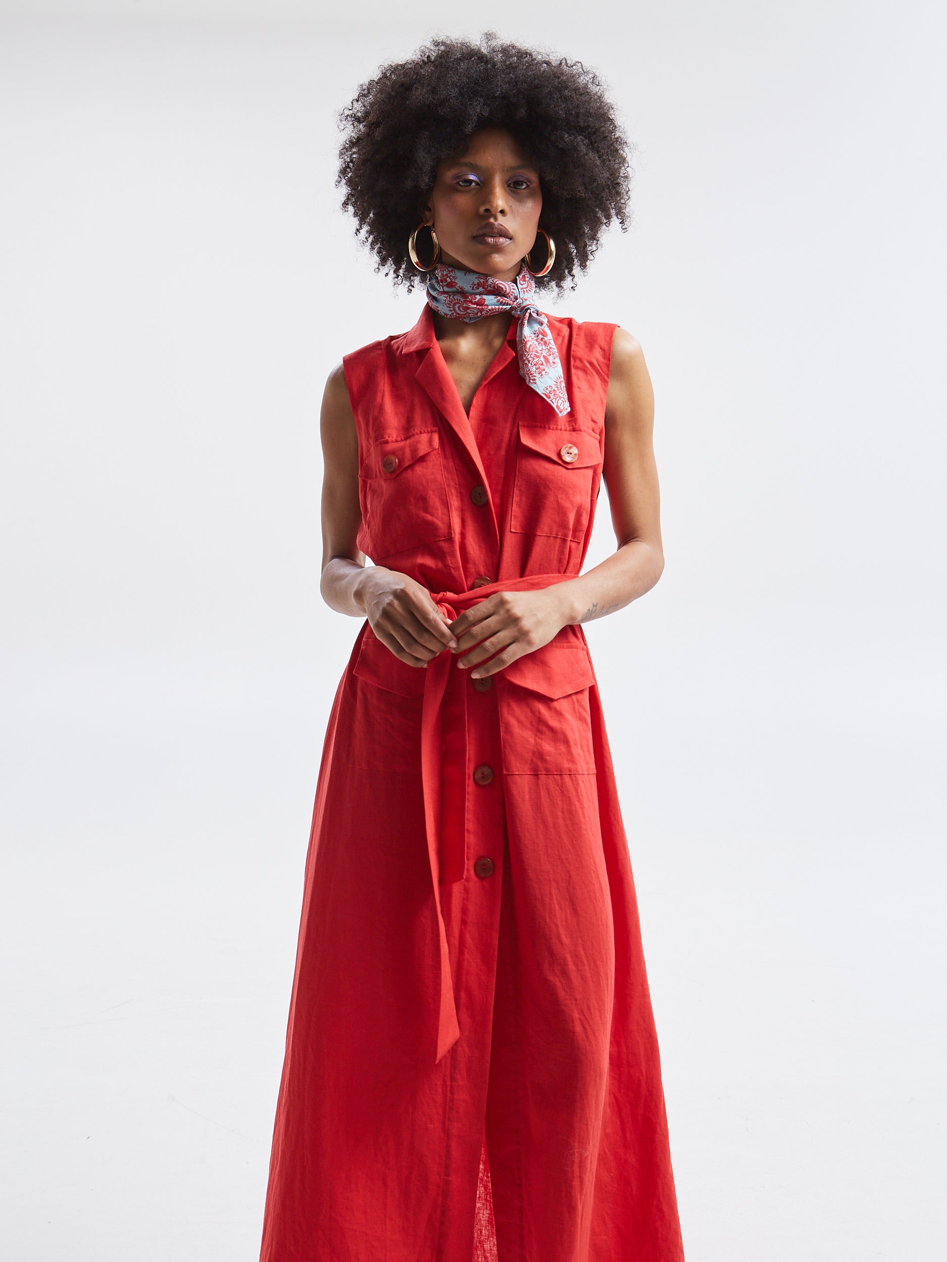 Maribel linen red shirtdress