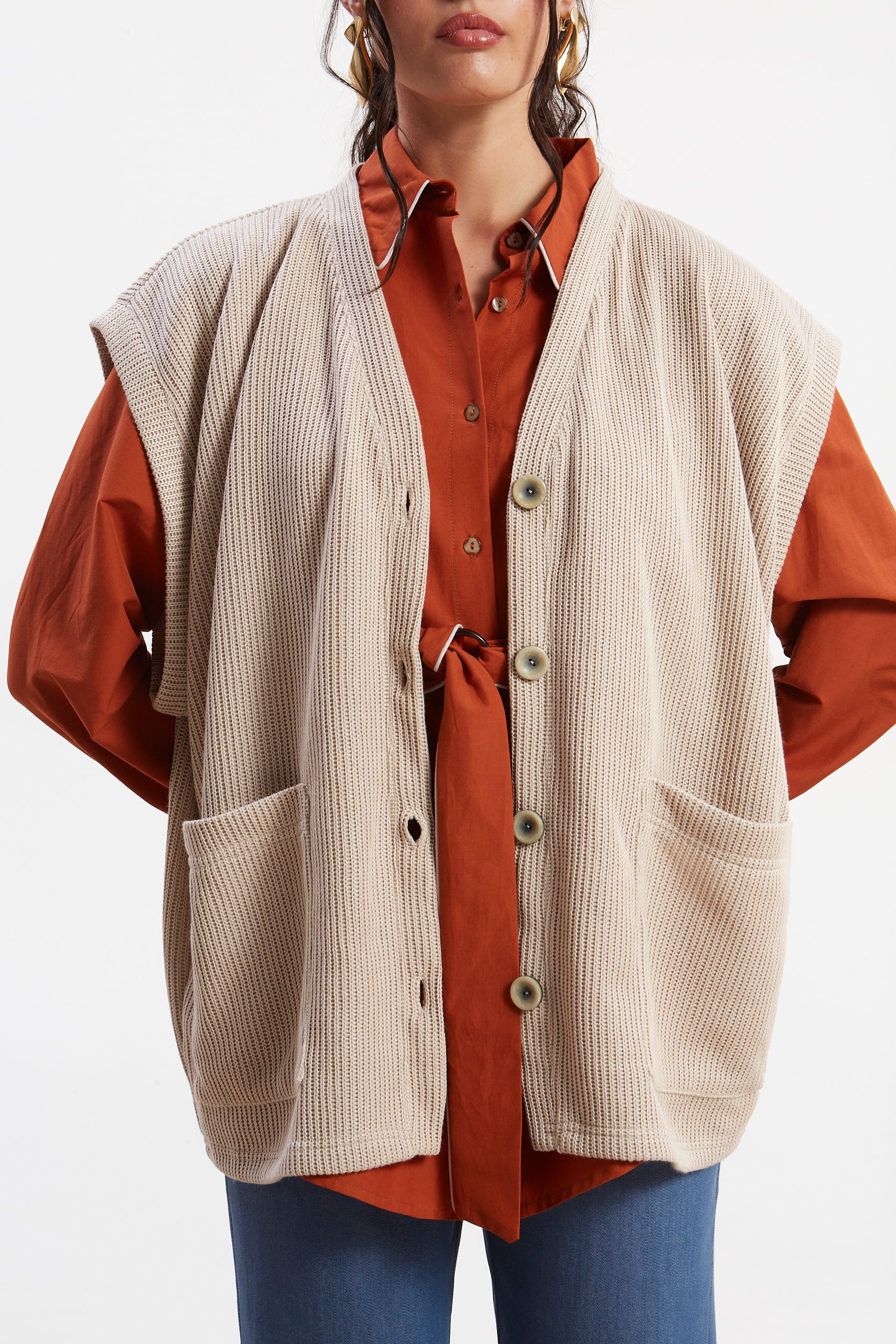 Dorothy knitted ecru vest