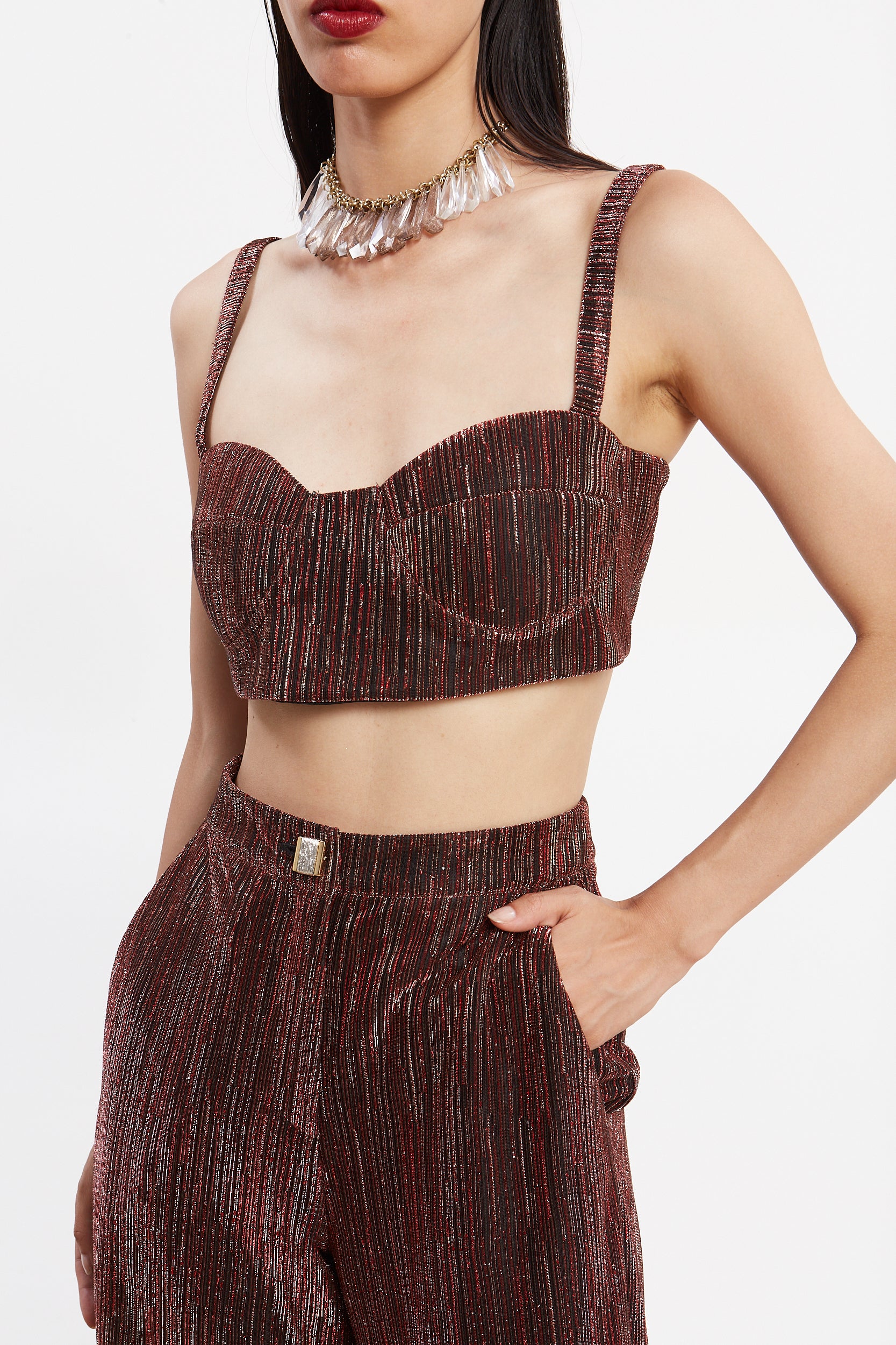 Gloria lurex red bustier top